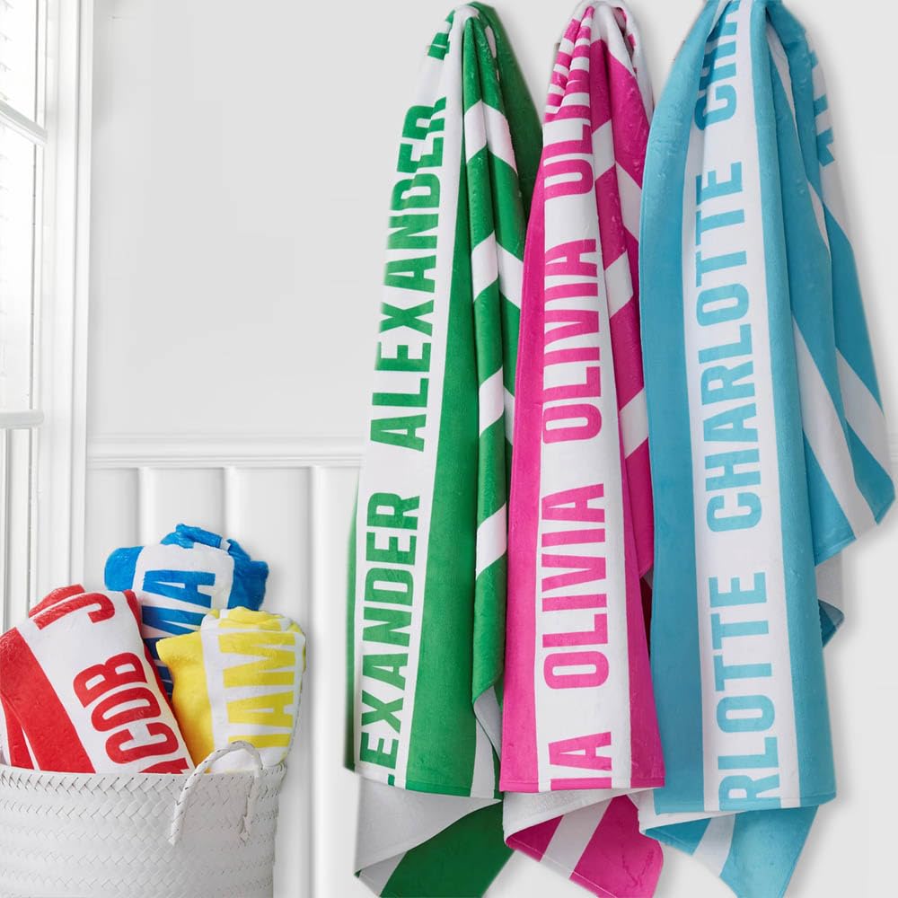 GSTFY Personalized Stripe Beach Towel with Name, Custom Absorbent Quick Dry Hotel Pool Towels for Adults Kids Women Men, 31.5