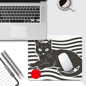 Aesthetics Square Cute Mouse Pad Non-Slip Rubber Base Mousepad for Laptop, Computer & PC,Cute Design Desk Accessories Retro Black Cat