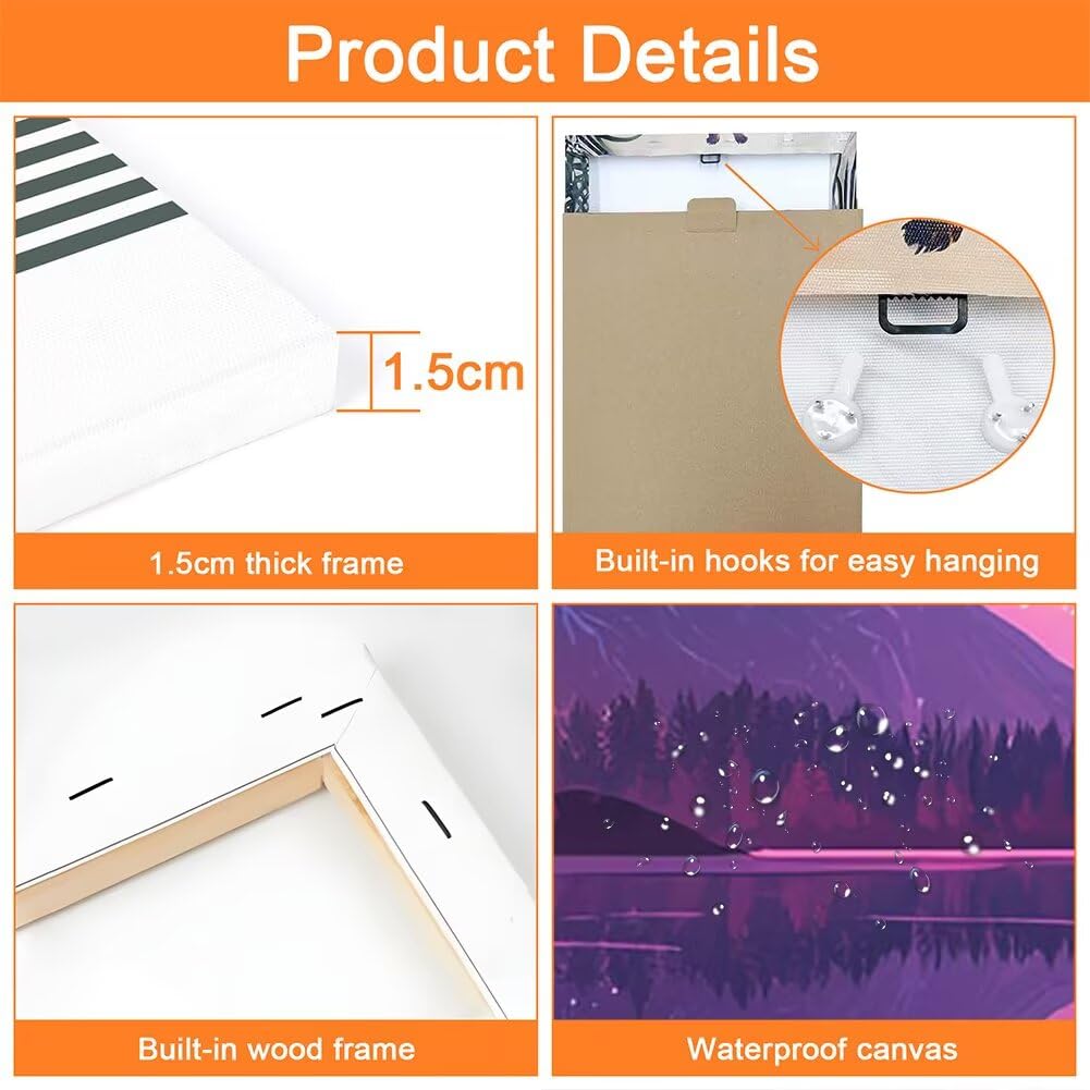 Wandbilder Lila 60x80cm, 3Pcs Leinwand Bilder Groß Wanddeko Wohnzimmer, Sternenhimmel Leinwand Bilder mit Rahmen, Moderne Wandbilder Wohnzimmer Poster Set mit Haken, Wand Deko Schlafzimmer, -2206