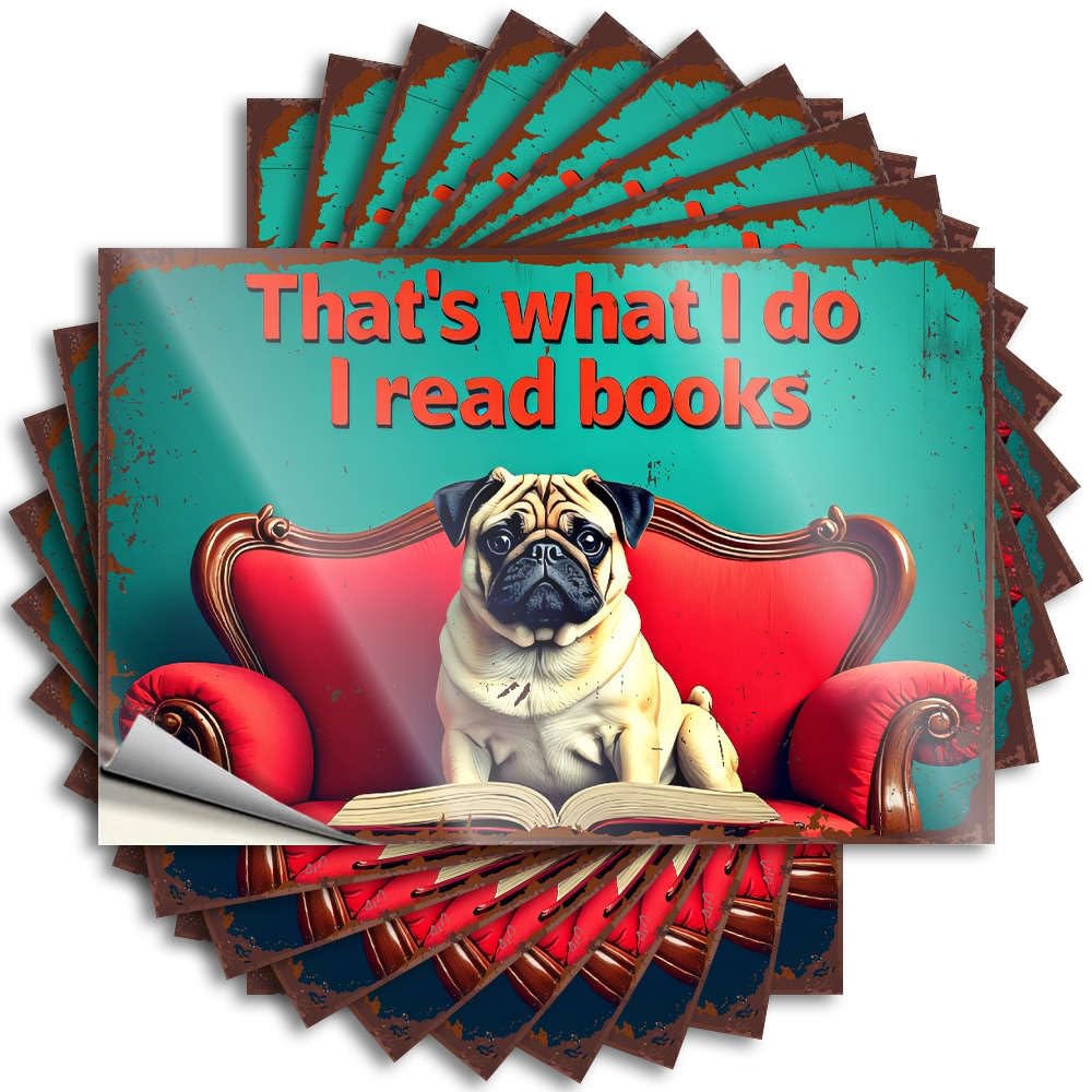 Fzfn Colour Country Sticker Window | A Pug Reads A Book On A Red Couch. Girly Water Sticker Pack(12X18cm)