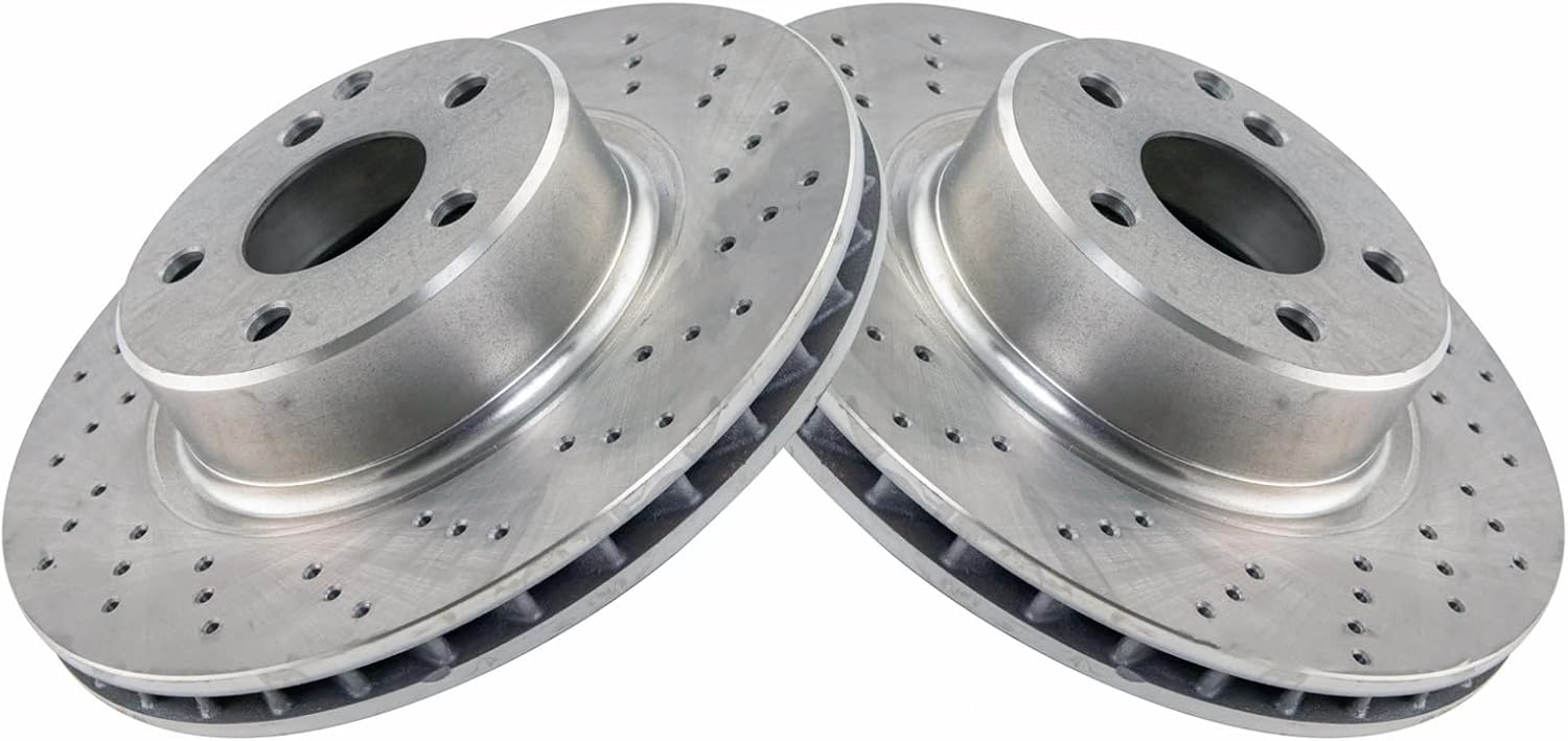 TRQ Front Brake Pad and Rotor Set Semi Metallic Vented Rotors Wear Sensor Compatible with 2003-2006 Mercedes-Benz S430 S500 CL500
