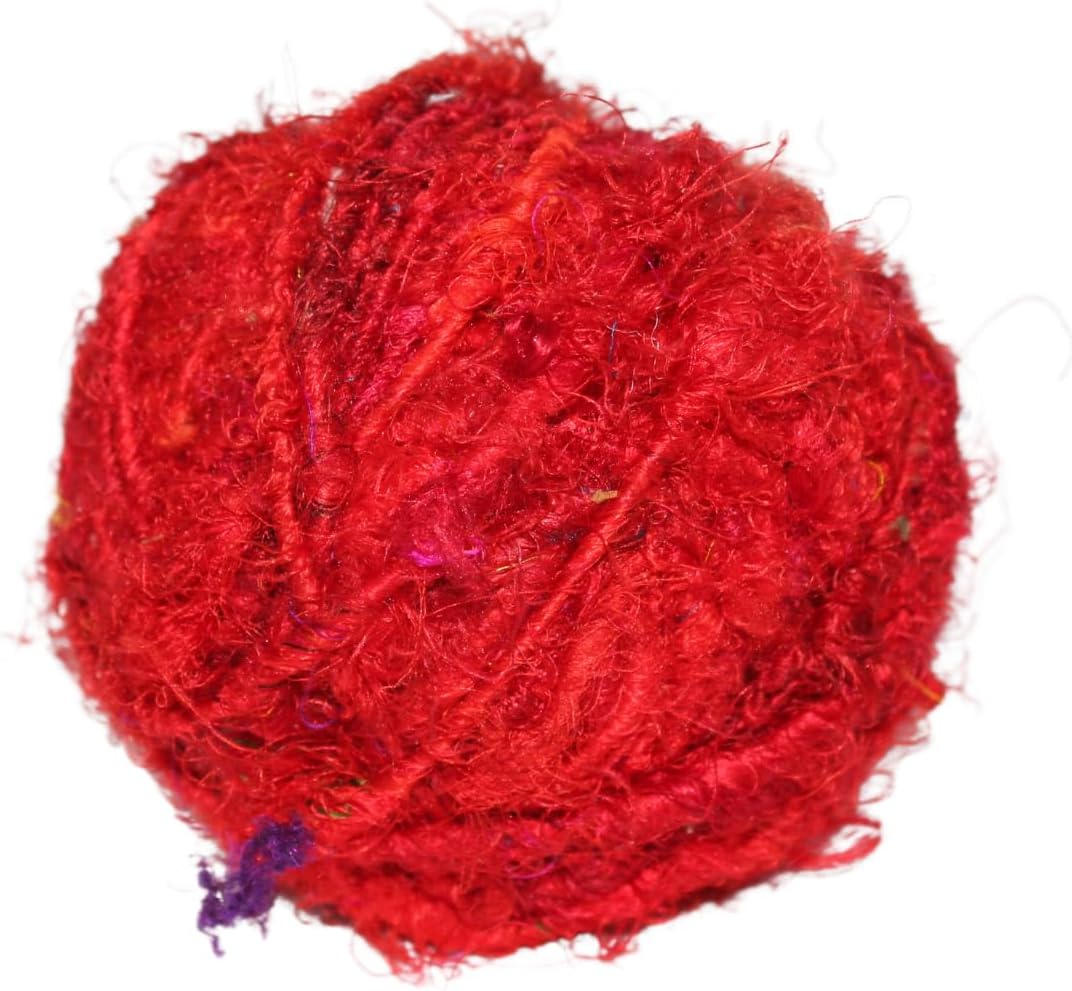 Recycled Sari Silk Super - Bulky Yarn - Red 85 Yards, 100 Grams, 1 Gum Ball