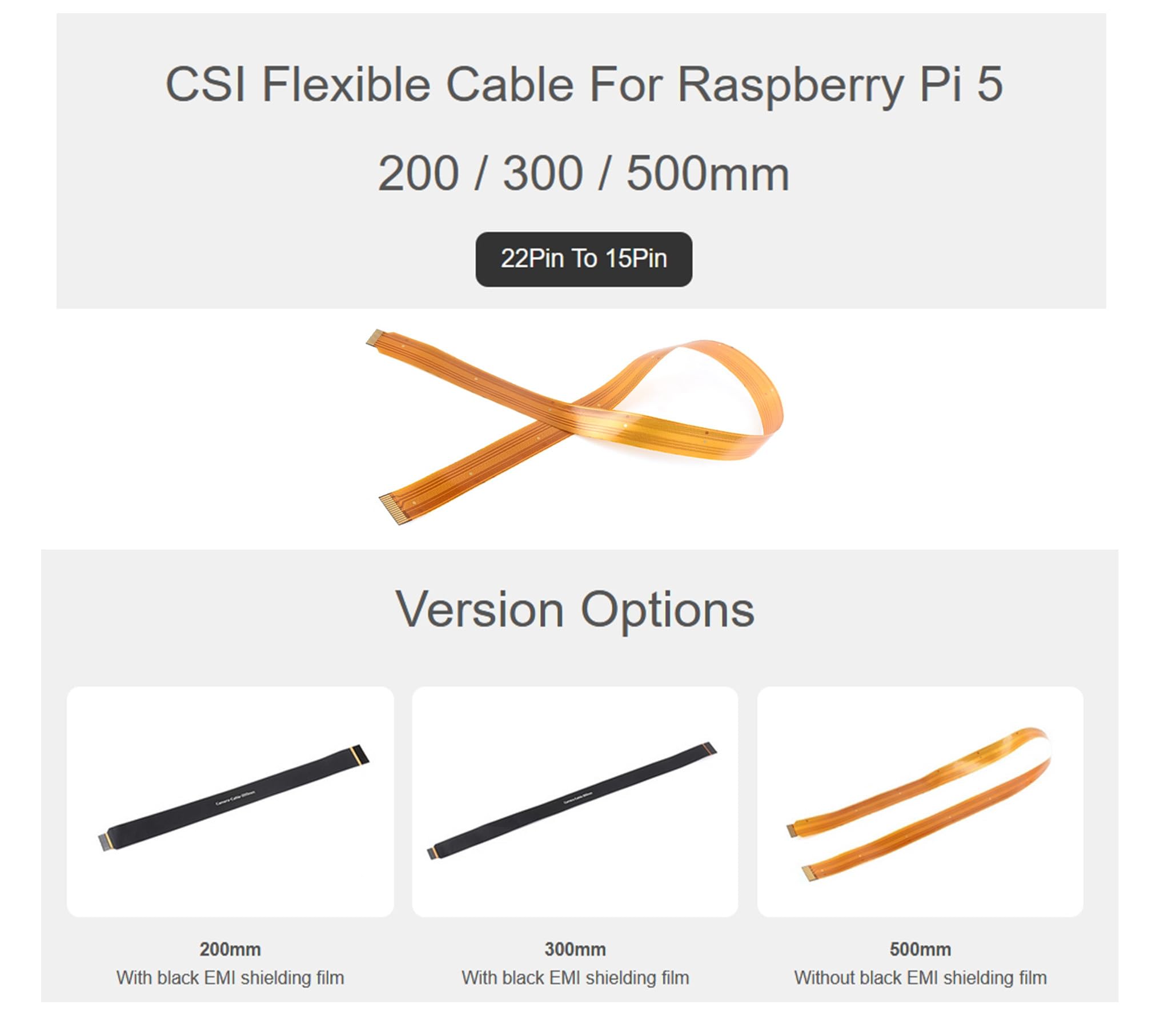 Raspberry Pi 500 Cable Flexible FPC CSI Para Raspberry Pi 5 Waveshare, 22Pin A 15Pin 300mm Adecuado Para Modulos Camara Csi Alimentation Raspberry Pi 5