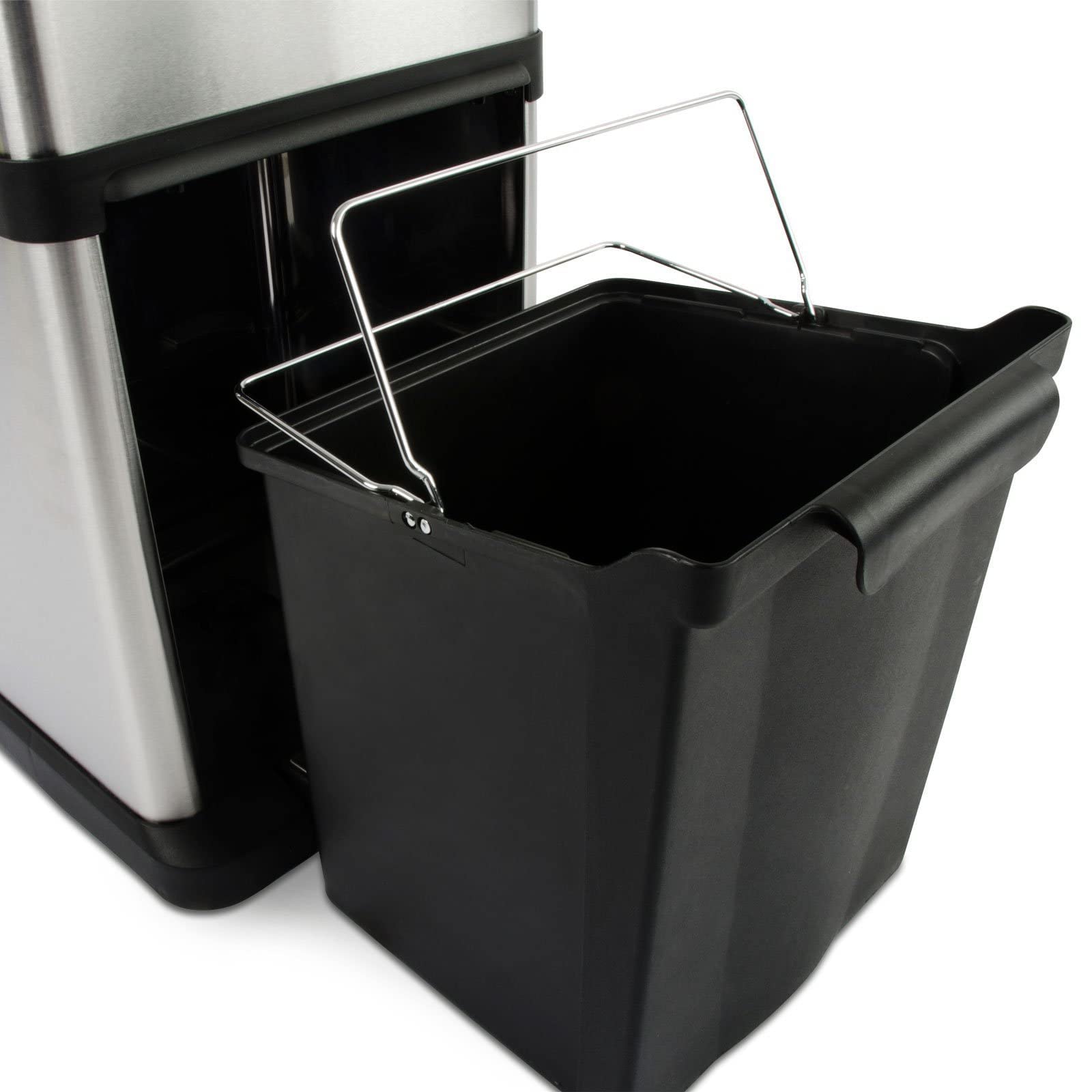 KARAT Cubo de basura de acero inoxidable con 2 compartimentos de 18 litros + 16 litros, cubo de basura de acero inoxidable, sistema de separación de residuos para cocina (Dylan)