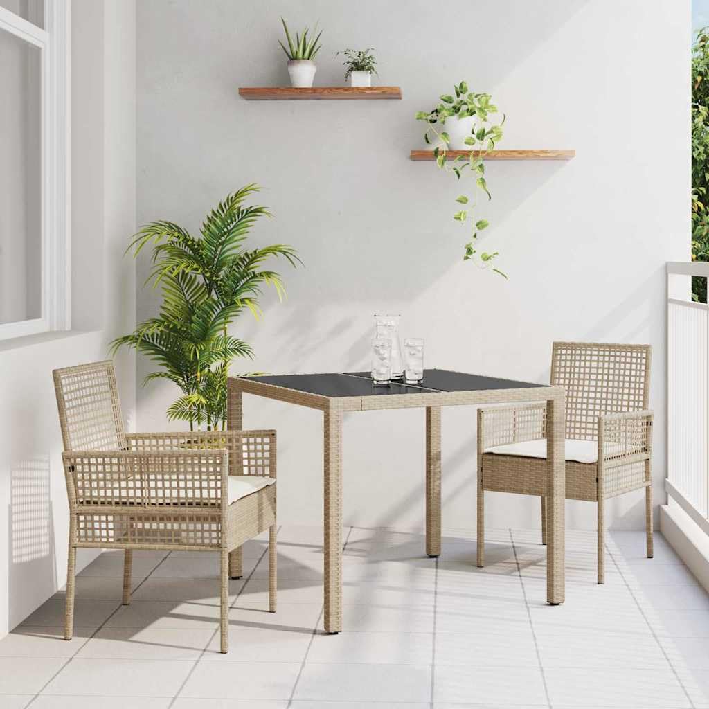 Salon de jardin 3 pièces en polyrotin beige idéal pour vos barbecues et déjeuners sur la terrasse