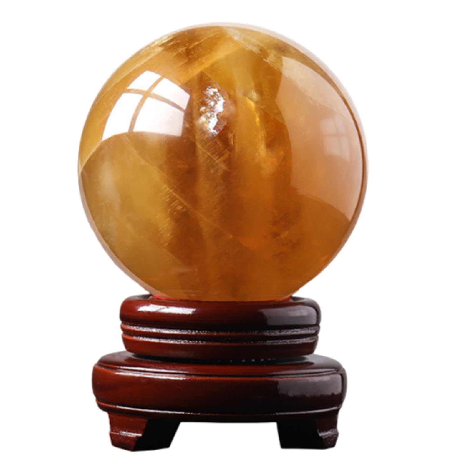 LHAOEEEYG Polished Citrine Crystal Ball Yellow Calcite Sphere Gemstone with Wooden Stand Figurine for Home Decoration and Feng Shui,17cm