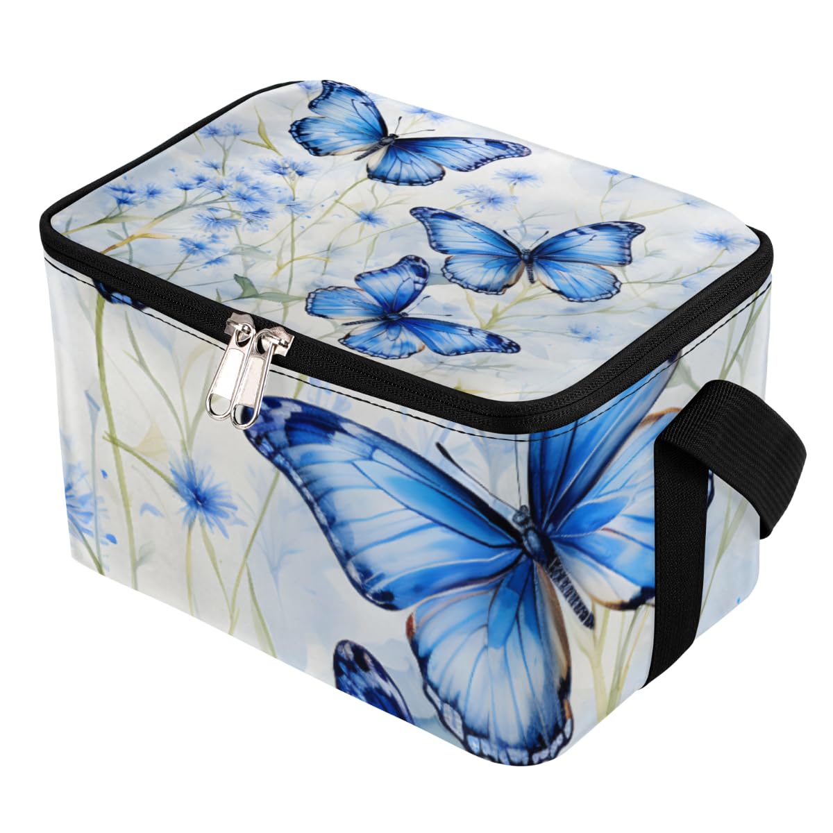 Lunch Bags for Women Men 9 Cans,Blue Butterfly Hot & Cold Food Delivery Bag Insulated Grocery Bag Insulated Lunch Box Butterflies Cooler Bag for Office Work Picnic Beach