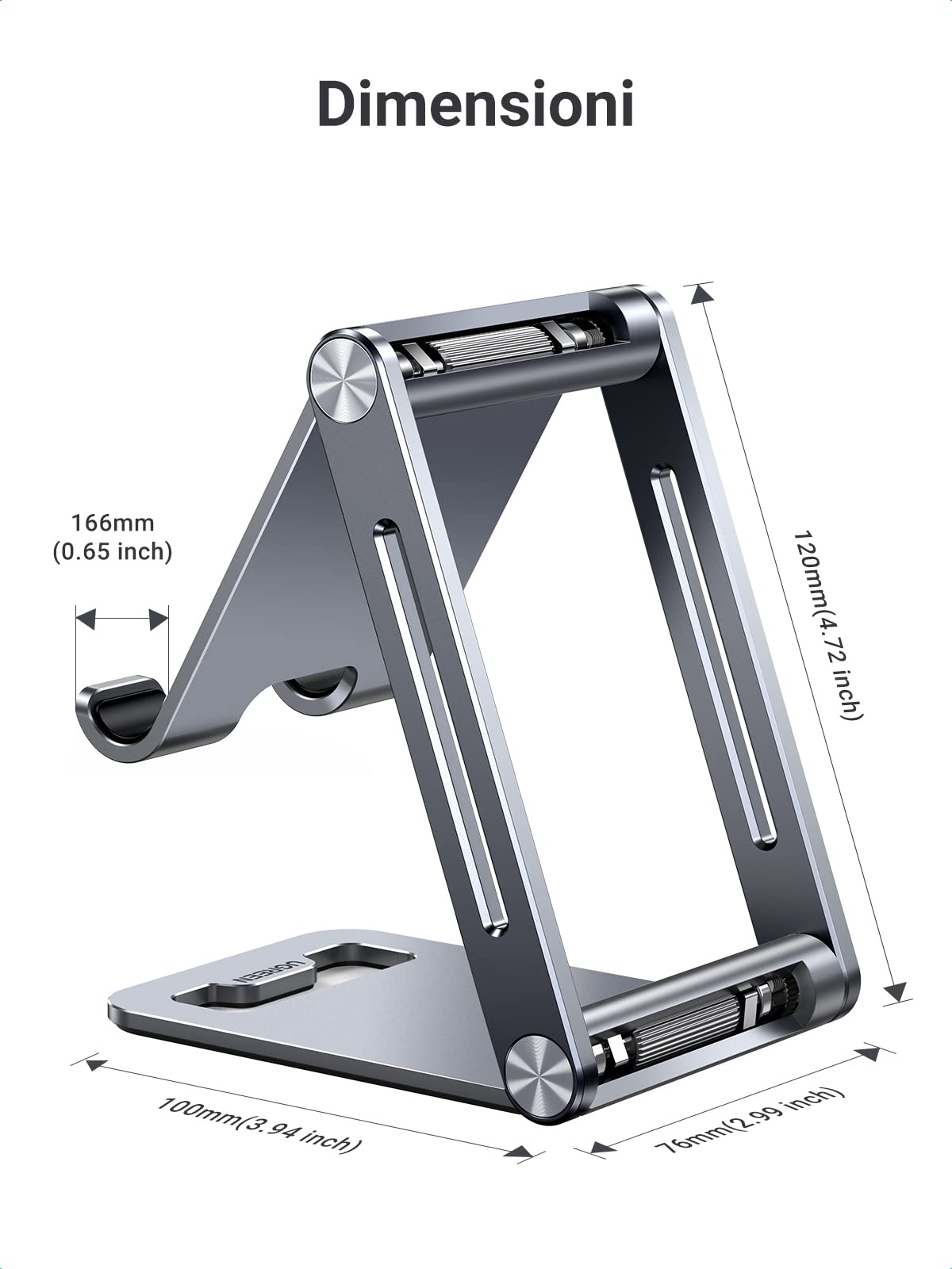 UGREEN Supporto Telefono da Tavolo Regolabile, Porta Cellulare in Alluminio da Scrivania Pieghevole, Compatible con iPhone 16/15/14/13/12/8 Serie, Galaxy A54/ A34/ A14, Readmi Note 8, Argento