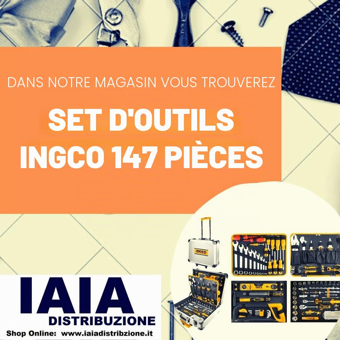 INGCO Chariot avec 147 outils en aluminium avec roues portables, pour travail et loisirs | portable, pour ateliers mécaniques, garages, électriciens, maçons, dessins animés