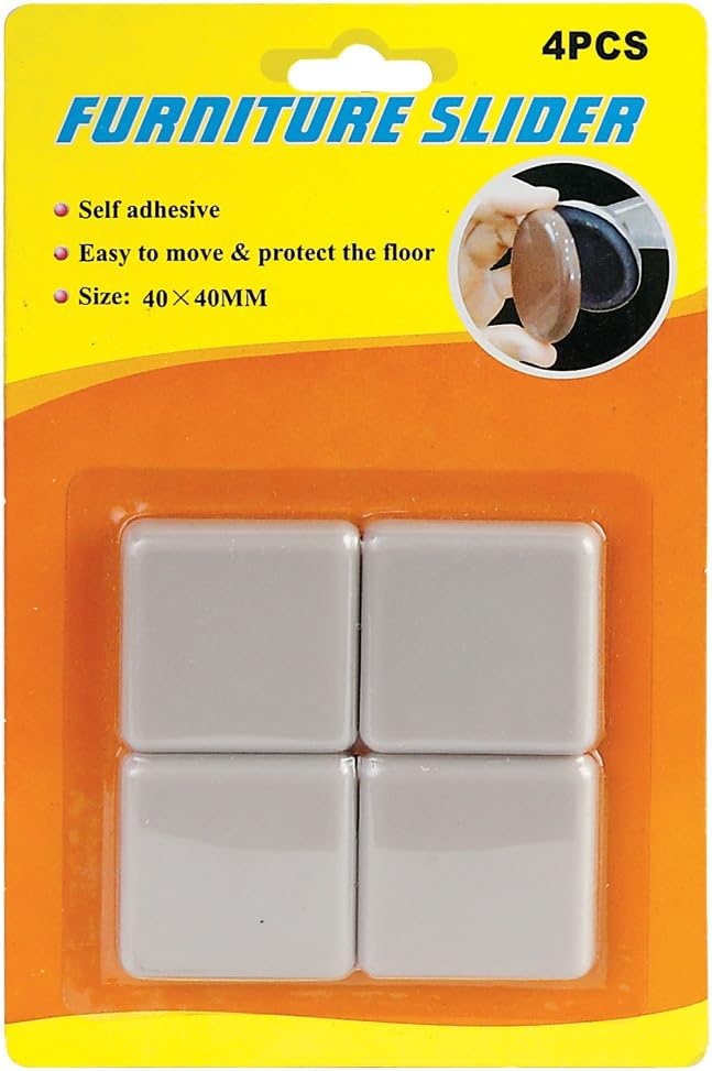 Primeway® PE EVA Square 4cm Moving Furniture Sliders | 7mm Thickness | Self Adhesive | Chair Leg Floor Protector | Non Skid Pads | Noise Insulation | 40x40 mm | Ivory | 4 Pieces Set