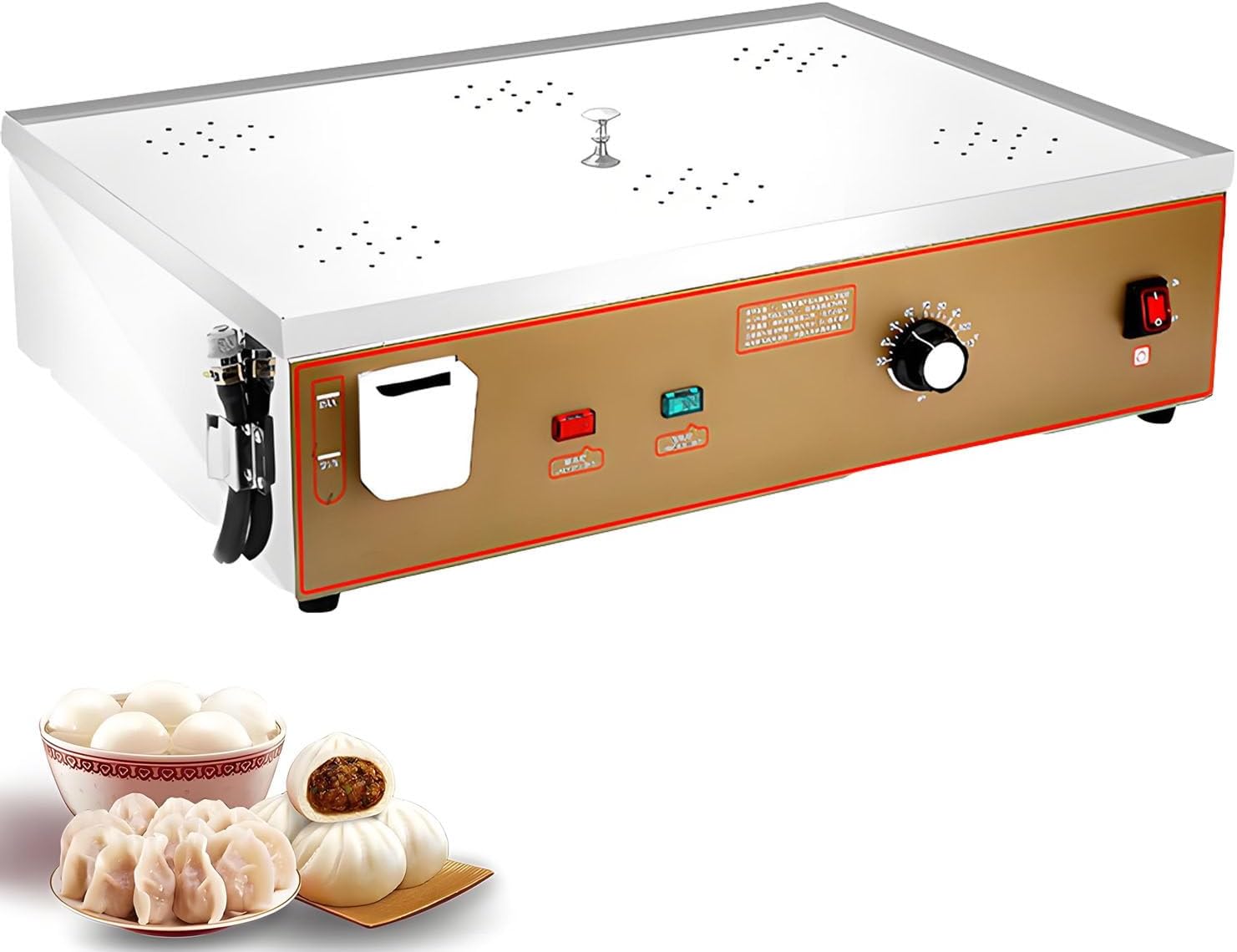 Commercial Electric Steamed Bun Machine, Dim Sum Electric Steamer, U-Tube Heating ，with Dry Boiling Alarm, 30-110°C Precise Temperature Control ，for Cooking 110v-6holes