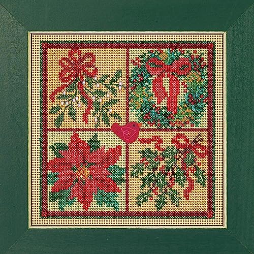 Image of Mill Hill Winter Greens Beaded Counted Cross Stitch Kit Buttons & Beads 2023 Winter Series MH142333, 5.25 inch x 5.25 inch, Multi