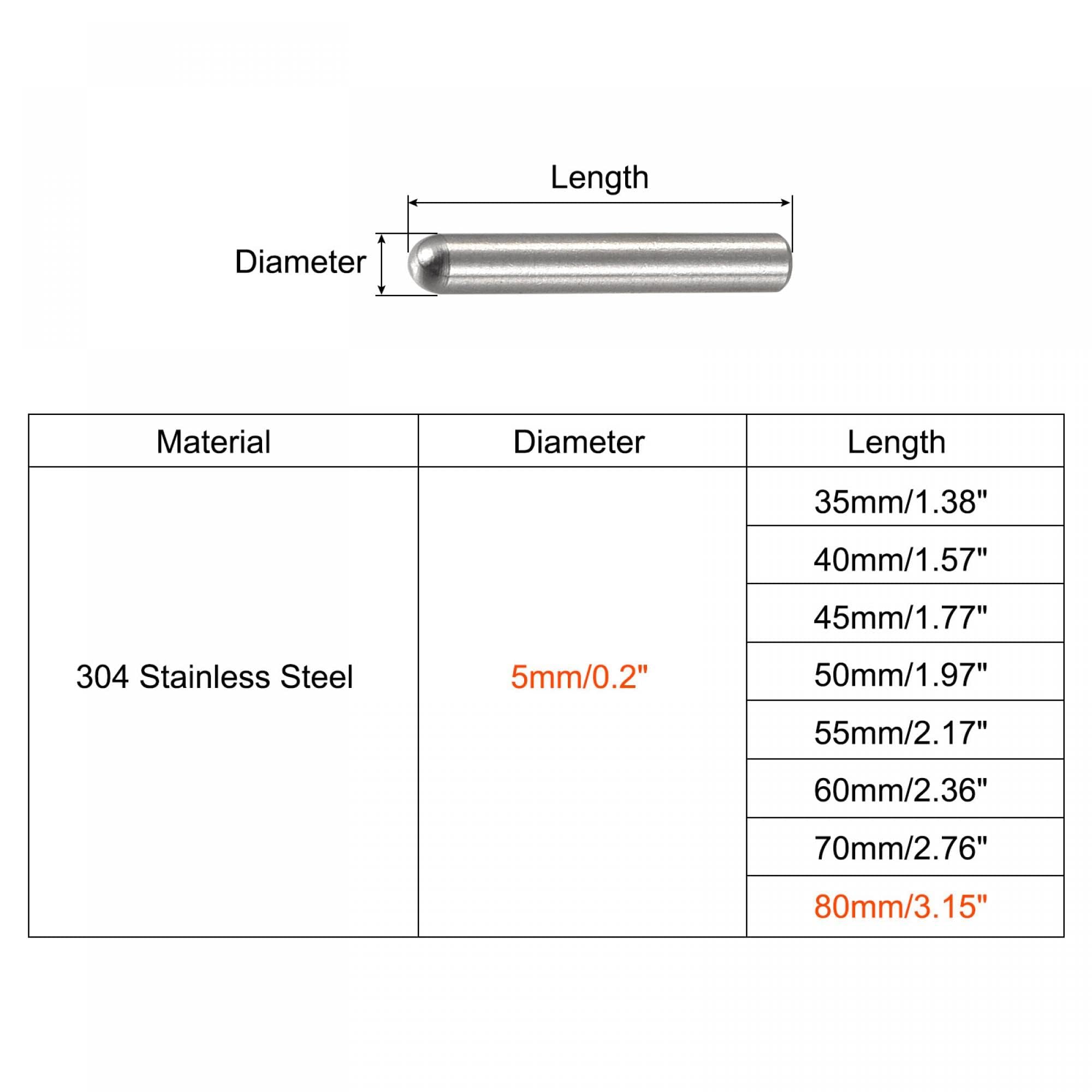 TOP-VIGOR 10Pcs 5mm x 80mm Dowel Pins, 304 Stainless Steel Round Head Flat Chamfered End Shelf Pegs Support Fasten Elements Silver Tone - Image 2