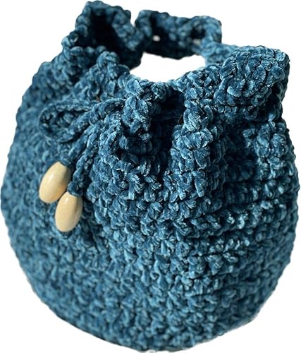 Miniatura 7 de Caramel Brown Crochet Velvet Bucket Bag with Lining and Wooden Beads (Caramel Brown)