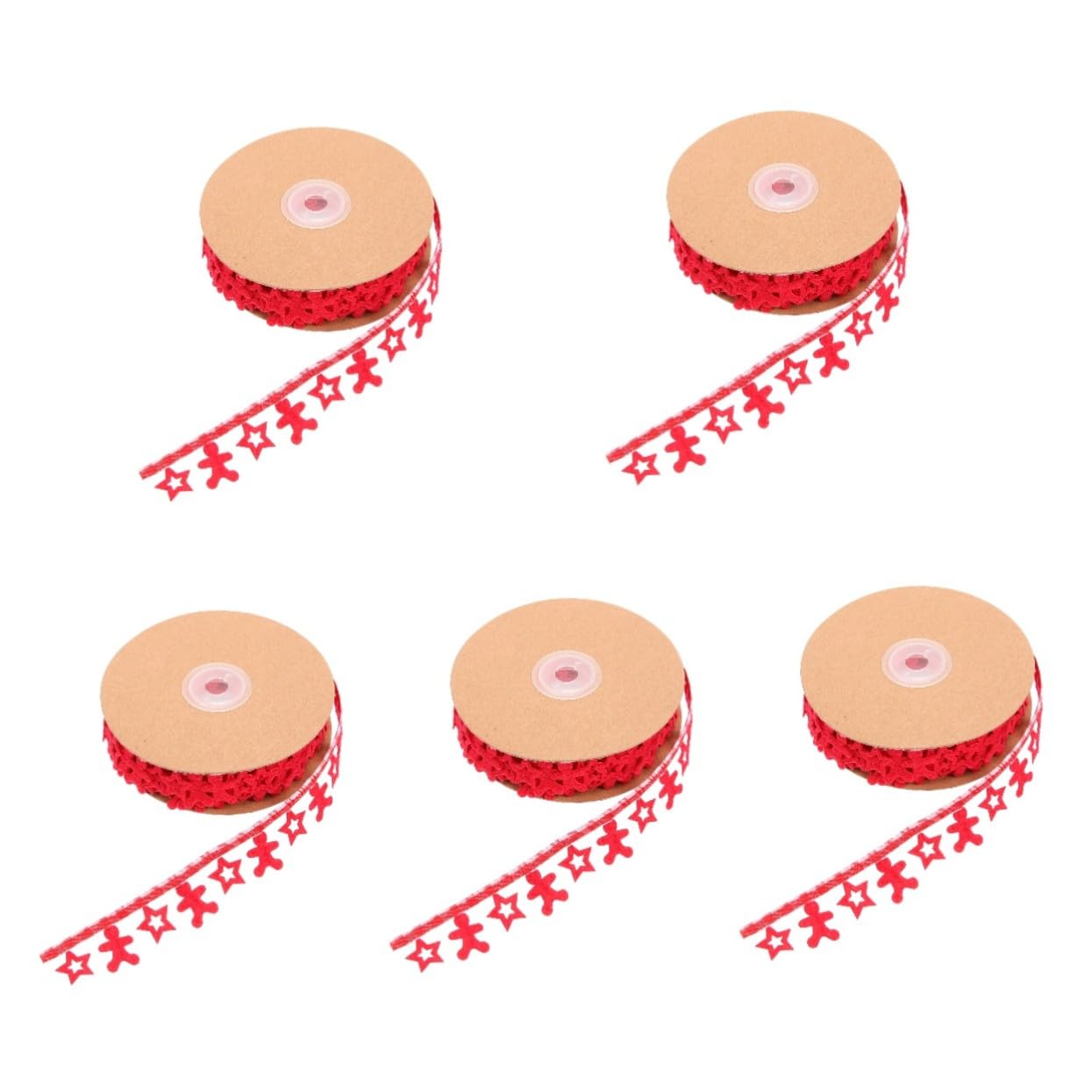 5 Rollen Weihnachtliches Geschenkband Rot mit Prägung Stern Lebkuchen Deko Schleifenband für Geschenke DIY Weihnachtsbaum Dekoration Langlebiges nicht Verblassendes Bastelband