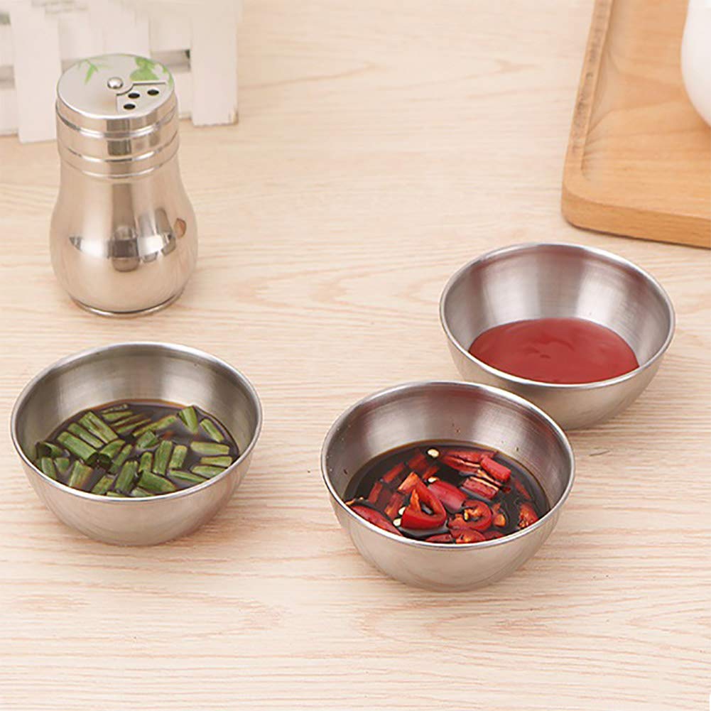 Lomodo 12 unidades de cuencos redondos de acero inoxidable para salsa, platos de condimento, platos de sushi, plato de aperitivo (3,23 pulgadas x 1,18 pulgadas x 2,05 pulgadas)