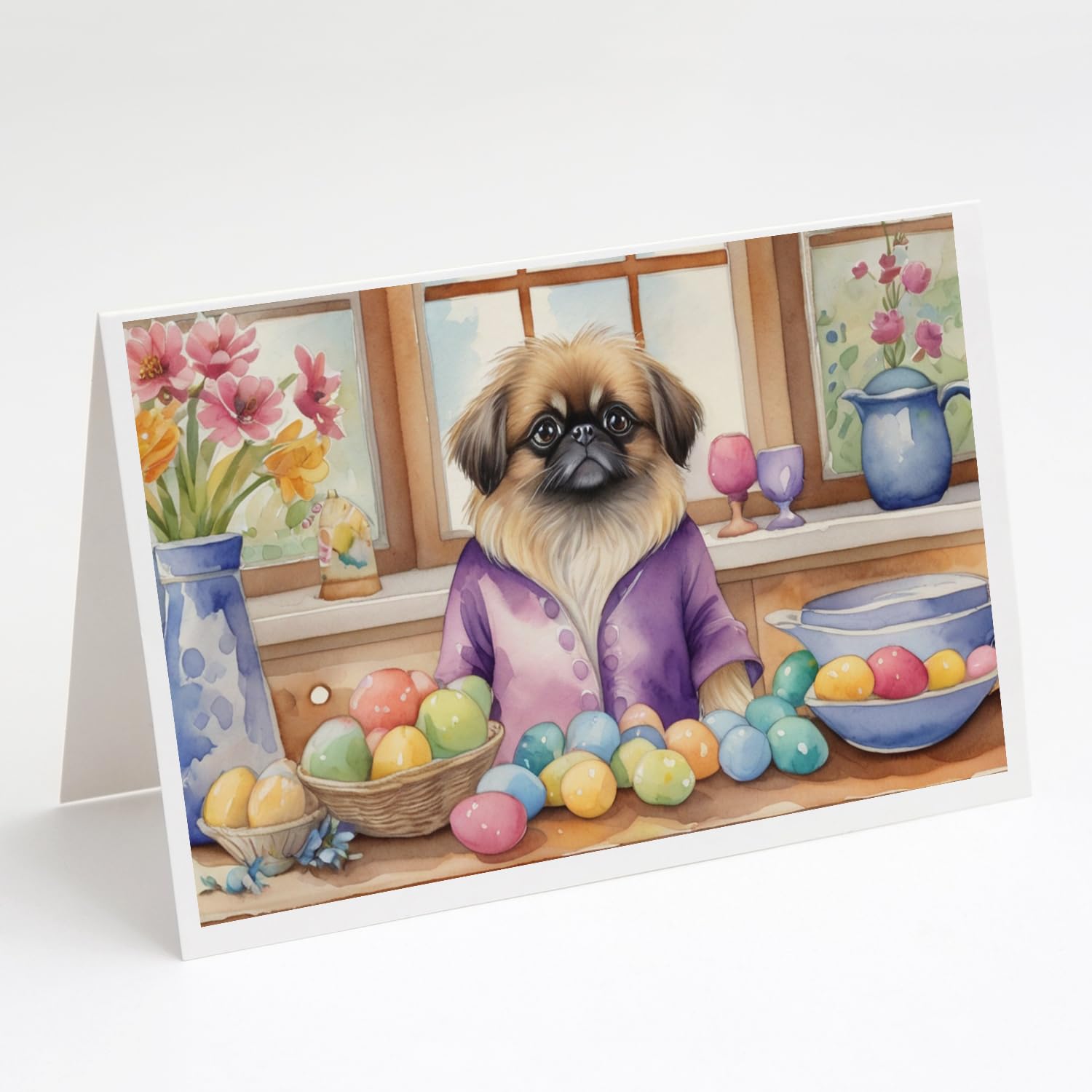 Caroline's Treasures DAC6866GCA7P Decorating Easter Pekingese Greeting Cards Pack of 8 Blank Cards with Envelopes Whimsical A7 Size 5x7 Blank Note Cards