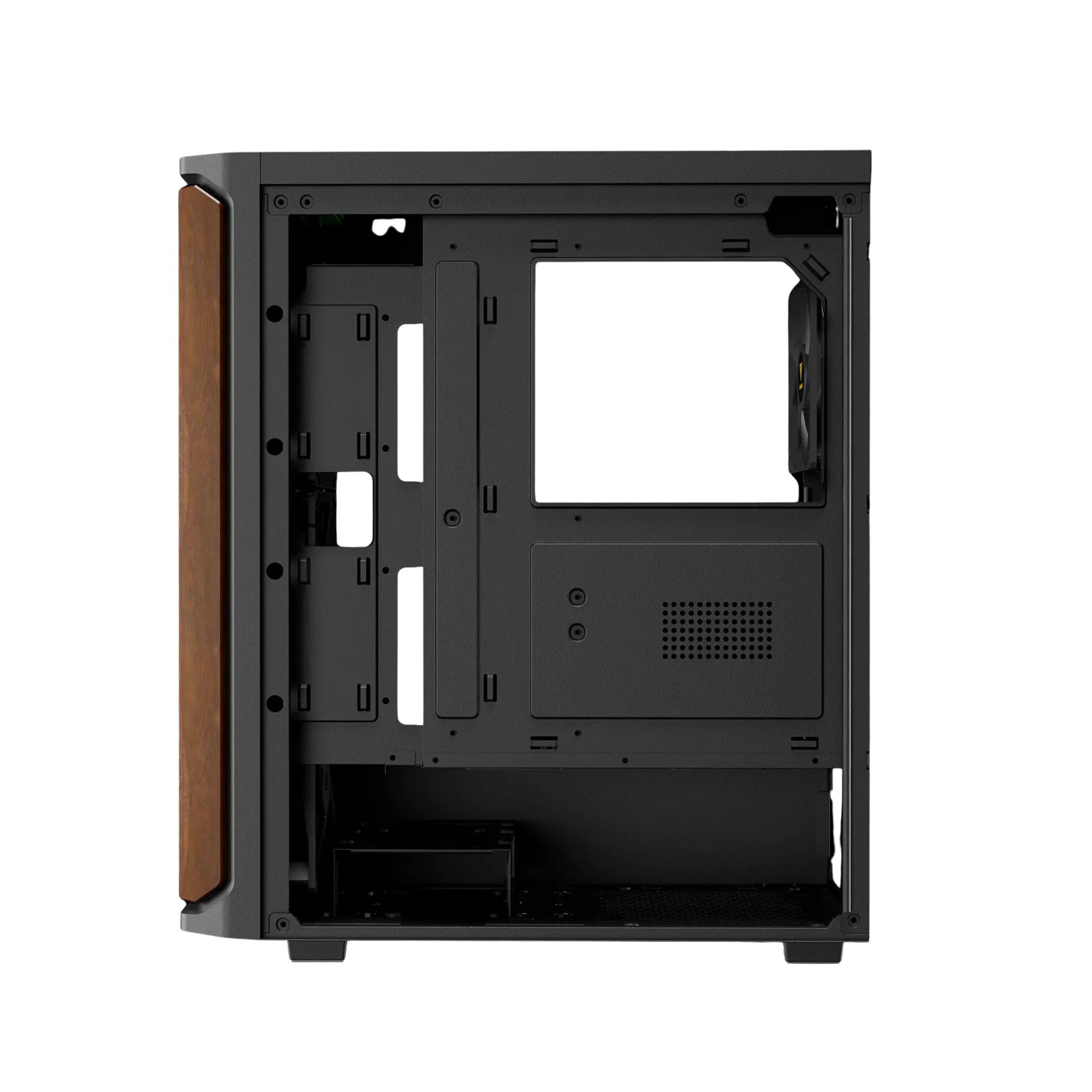 GAMDIAS AURA GC11 WOOD ATX - Carcasa para PC de media torre para juegos, panel frontal de malla de nogal, 4 ventiladores de 120 mm, filtro magnético contra el polvo, vidrio templado, instalación sin