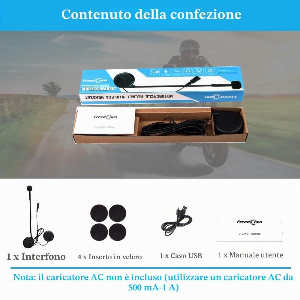 Cuffia per Casco Moto Auricolari Cuffie Bluetooth Musica Stereo, FreedConn L1M Bluetooth 4.1 Navigatore e MP3, Raggio di 10m, Interfono Cuffia e Microfono Sportivo Sci Bicicletta Arrampicata