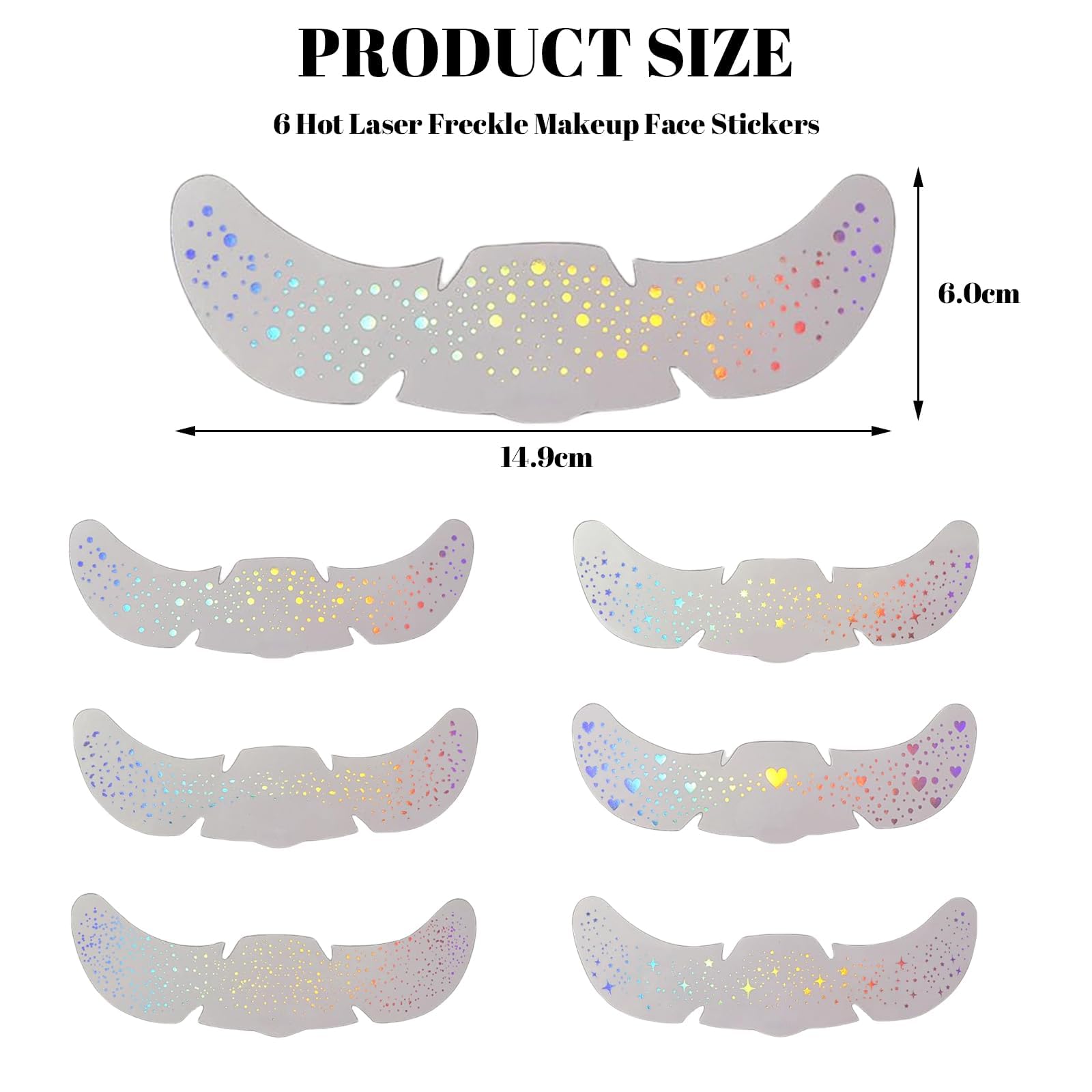 Yamobi 6 sztuk wielokolorowe holograficzne tymczasowe tatuaże brokatowe piegi, wodoodporne plastry dla kobiet, tymczasowe brokatowe tatuaże na festiwal rave
