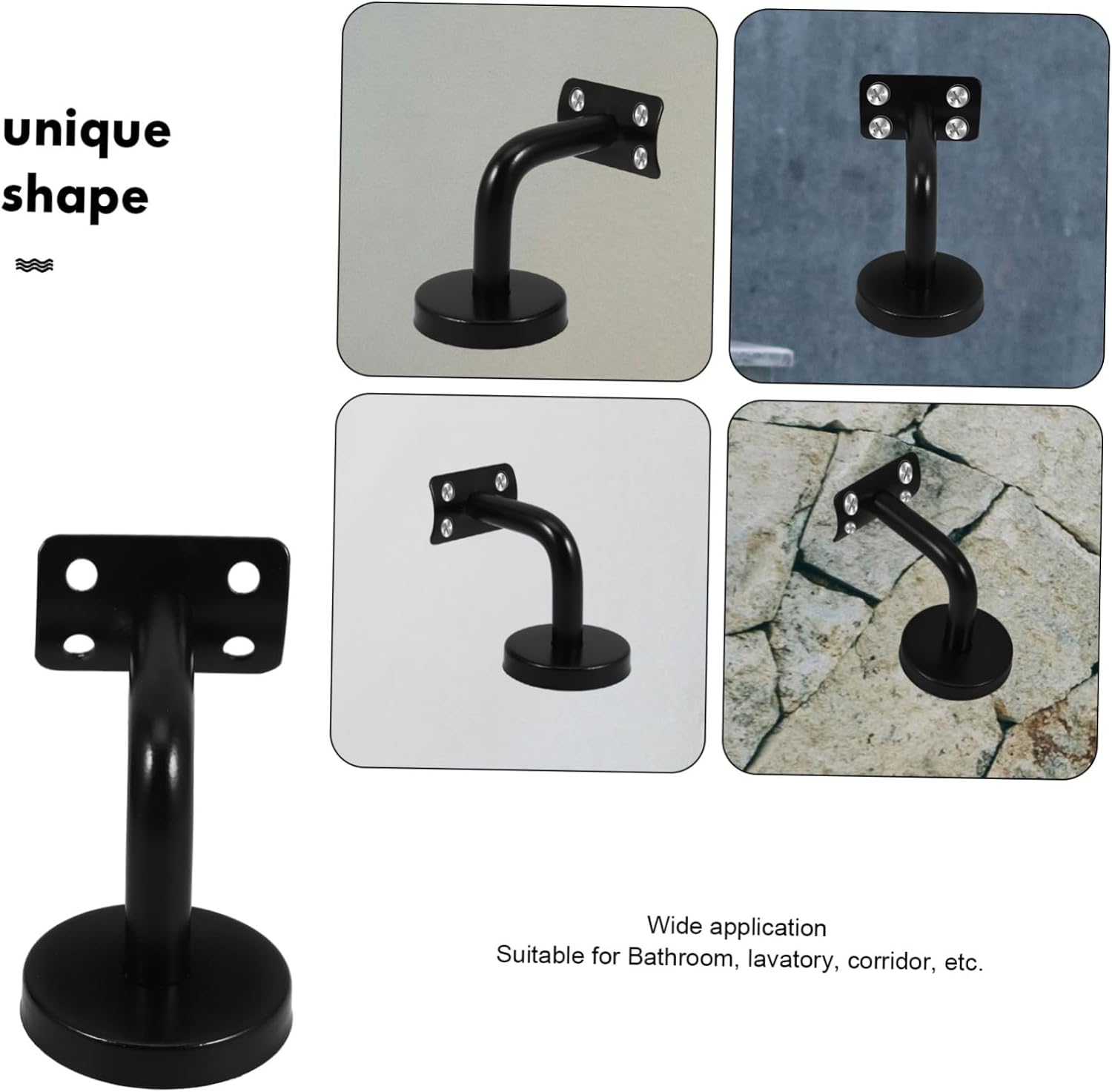 5Pcs Black Stainless Steel Handrail Brackets Wall Mounted Solid Stair Rail Supports for Indoor Bathroom Corridor and Commercial Use Anti-Corrosion Bannister Holders