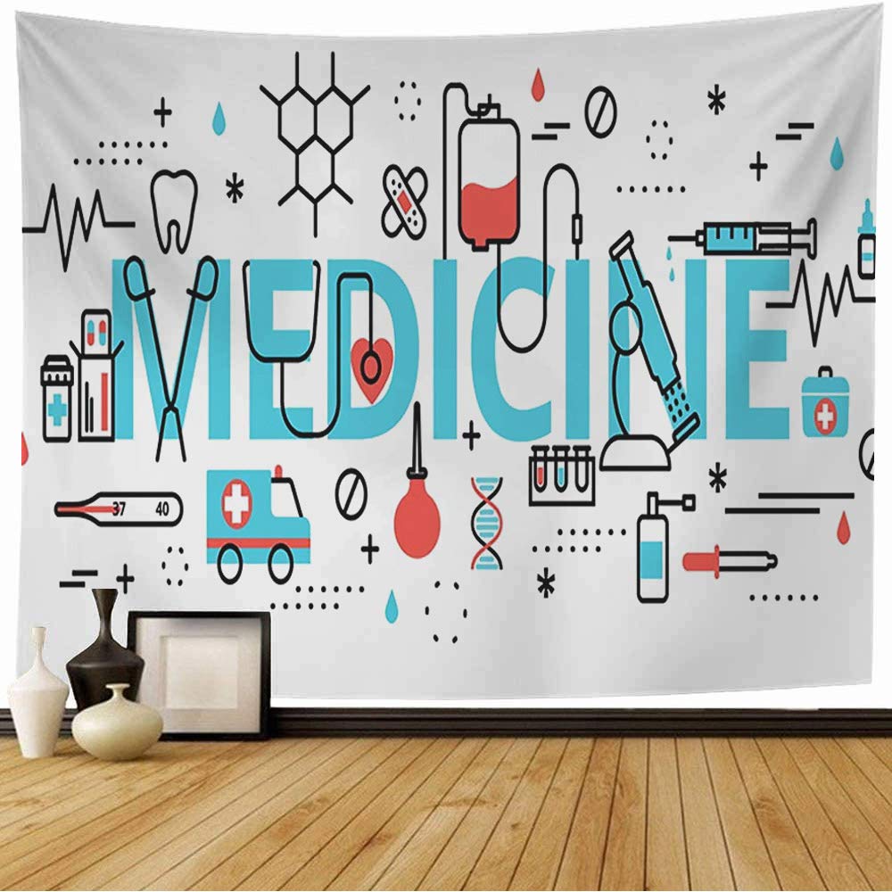 Starocha Tapestry Modern Flat Editable Aid Heartbeat Line Design Clinical Health Signs Symbols Healthcare Medical Wall Tapestry Beach Tapestry for Bedroom Decor 80x60 Inch