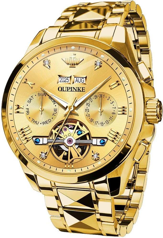 Skeleton Watches for Mens Automatic Mechanical Tonneau with Silicone Band Sapphire Crystal Waterproof 160ft Wrist Watches