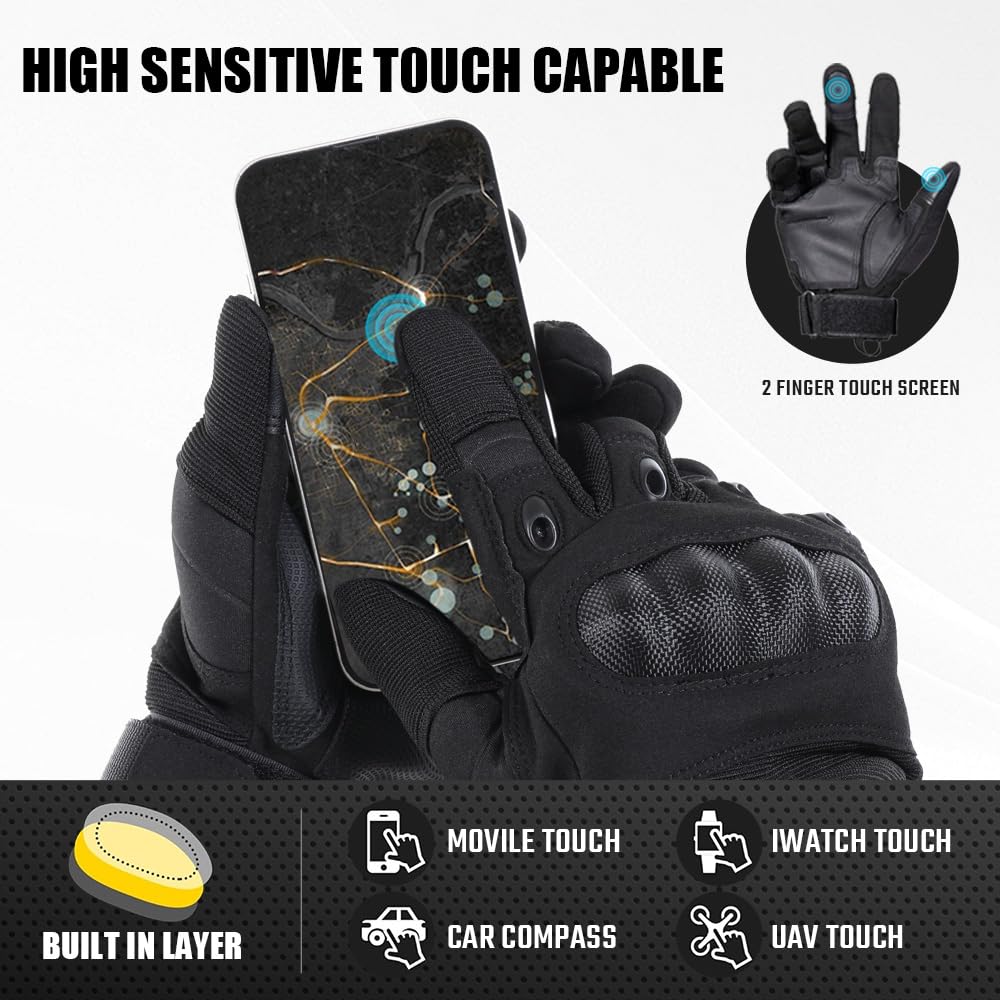 Gants tactiques de moto pour homme - Écran tactile, coque rigide et rembourrage de paume pour airsoft, paintball, chasse, randonnée, camping, escalade, sport, cyclisme