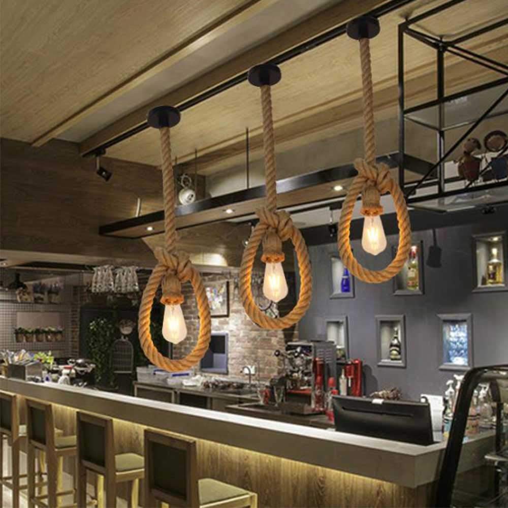 Topyond Pendelleuchte Mit Hanfseil – Retro-Industrie Hängelampe In Nautischem Design Für Bar, Café & Wohnzimmer