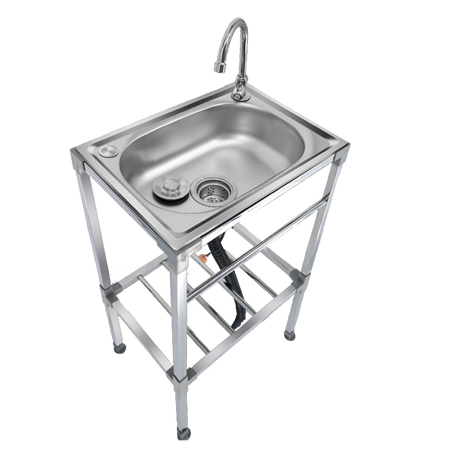 ZQFHSX Portable Kitchen Sink, Outdoor Sink Single Bowl, Freestanding Stainless Steel Utility with Tap and Drain, for Garage/Laundry/Restaurant/Room (53×38cm)