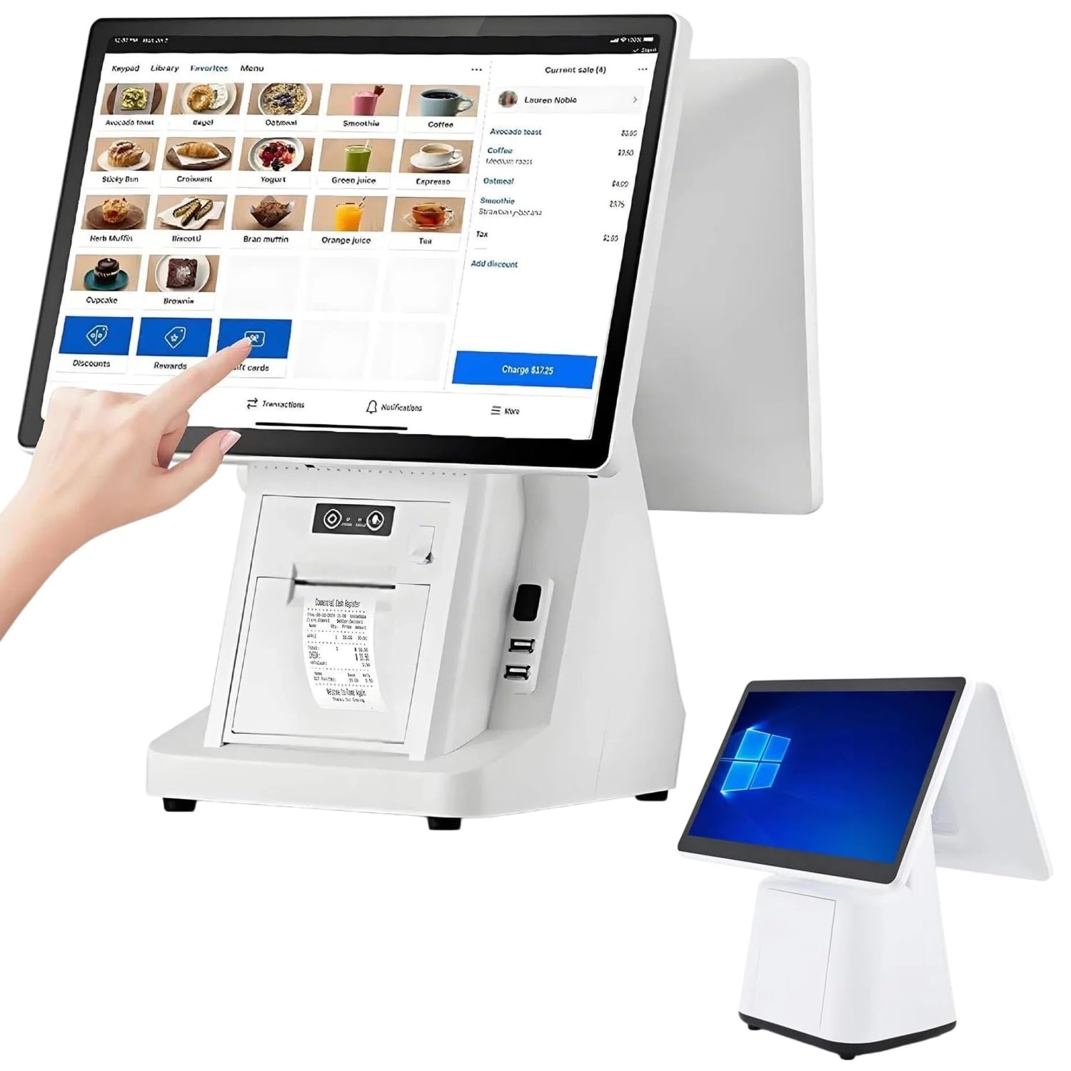 Terminale di pagamento del negozio al dettaglio, macchina POS touch screen con schermo da 15,6 pollici, stampante termica da 58 mm, 8 GB di RAM, SSD da 128 GB per piccole imprese