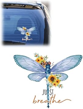 Just Breathe Dragonfly Car Sticker Decal, Vinyl Waterproof Automotive Window Sticker, Vintage Sun Flower Vehicle Bumper Decal, Positivity Auto Decoration Decals for Laptop, Wall 1PC