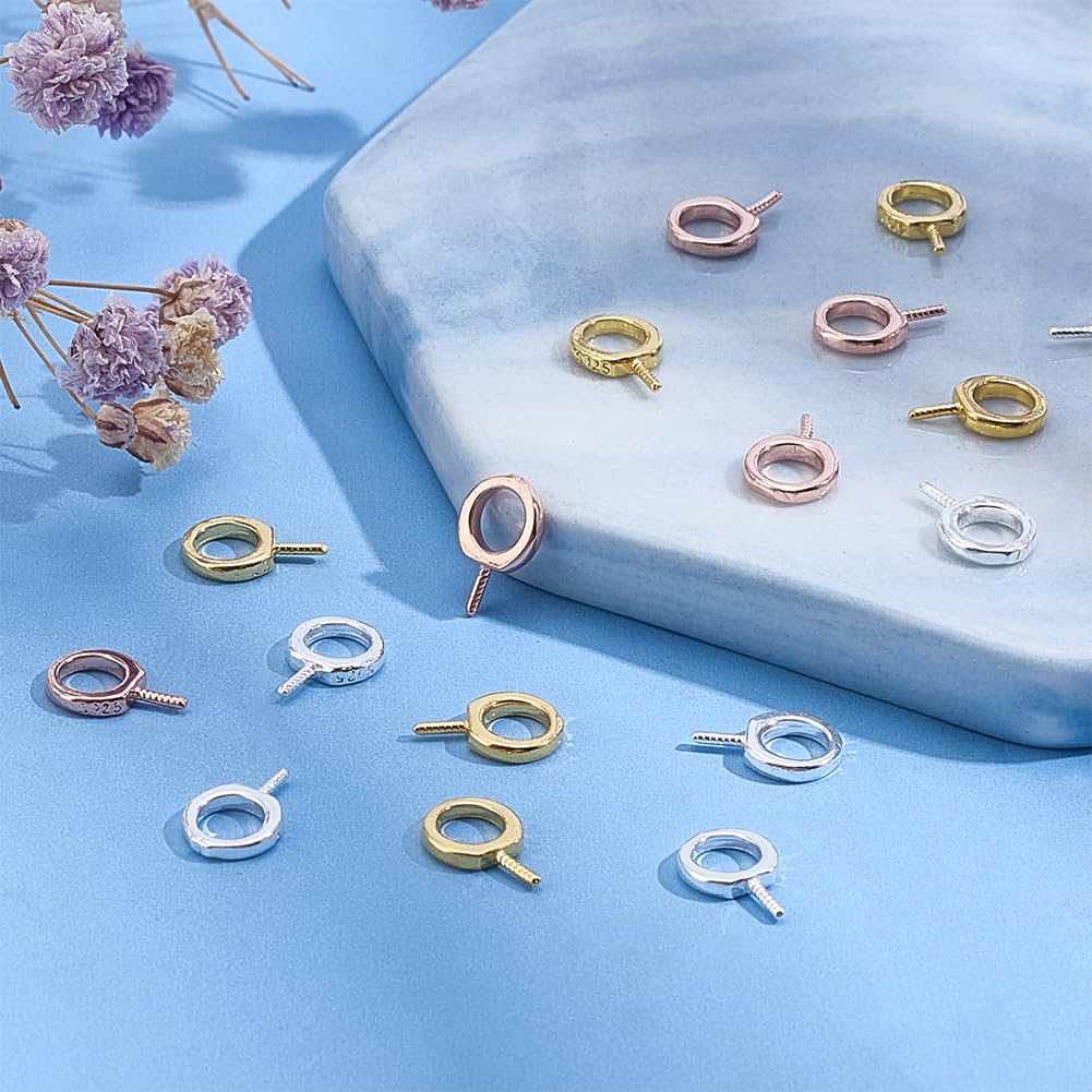 18 Stück Ösenstift Ösenstift Sterling Silber Schrauböse Öse Gold Strass Tasse Perlenverbinder Für Halb Gebohrte Perlen Charm Anhänger