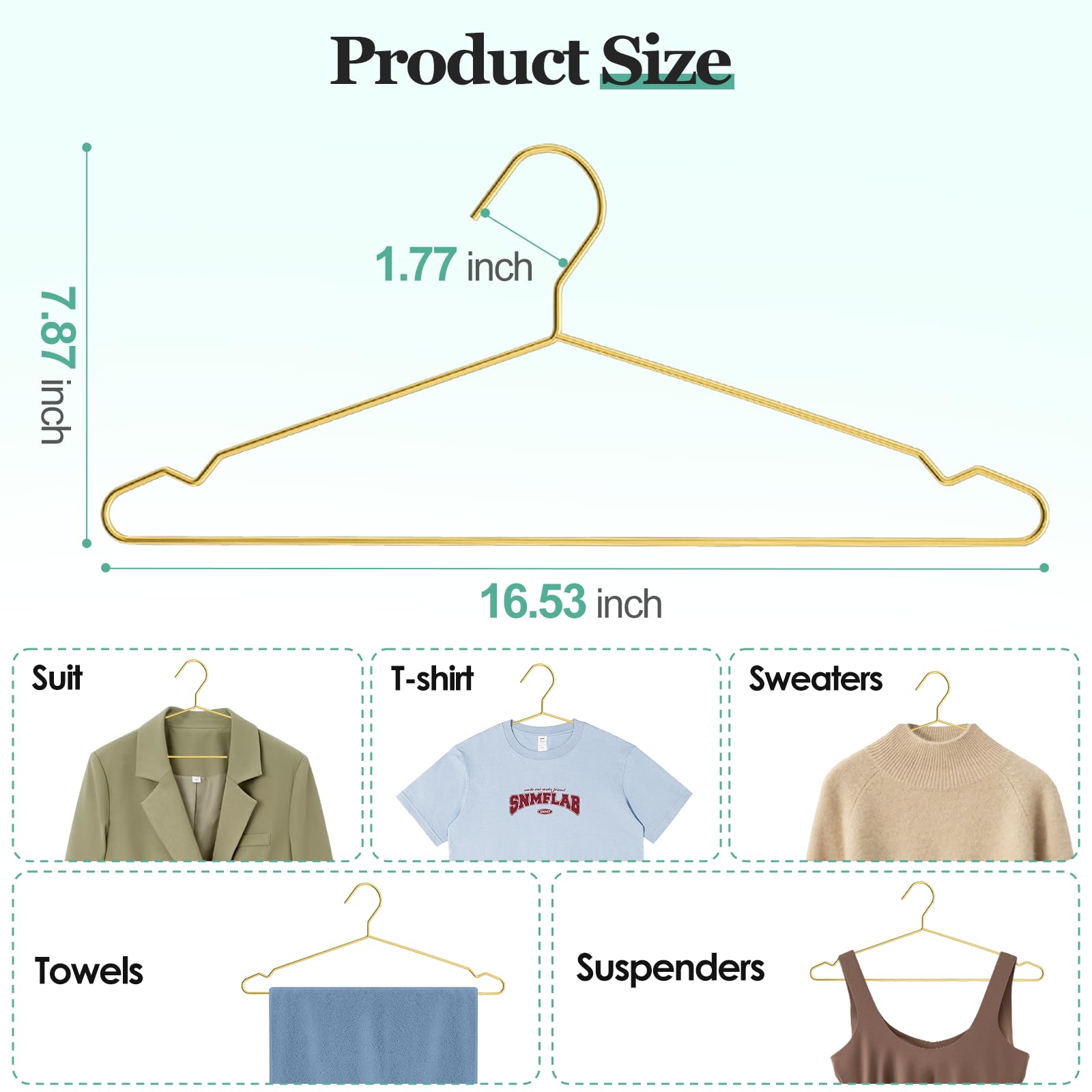 Gold Wire Metal Hangers Bulk  with Notches for Standard Size Coats, Shirts, Suits, Pants, Dresses, Durable, Heavy Duty, Space Saving