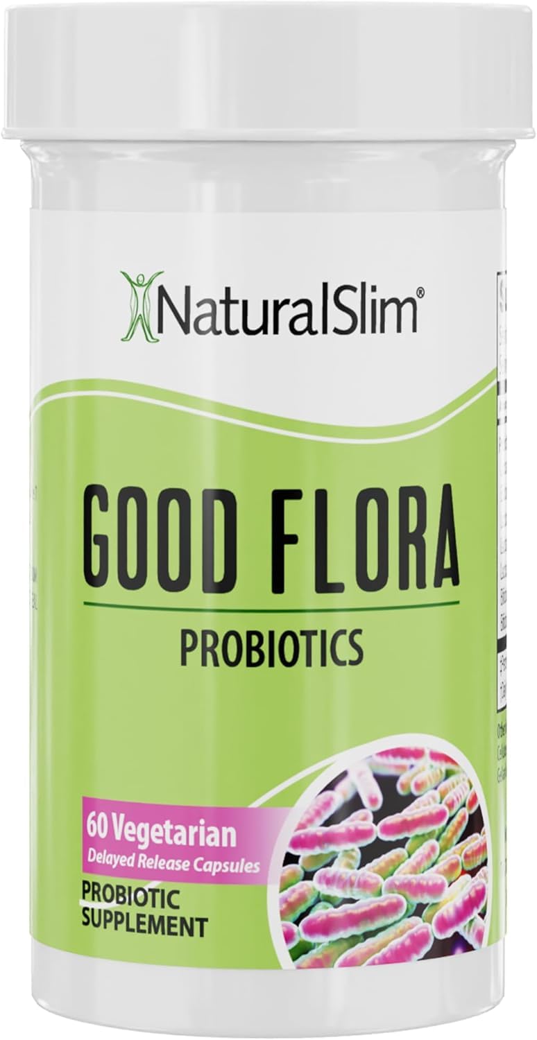 NaturalSlim Good Flora Probióticos intestinales y Enzimas Digestivas, Suplemento Natural para una Flora Intestinal Equilibrada, Digestión y Bienestar General, 7 tipos de probióticos, 60 Cápsulas