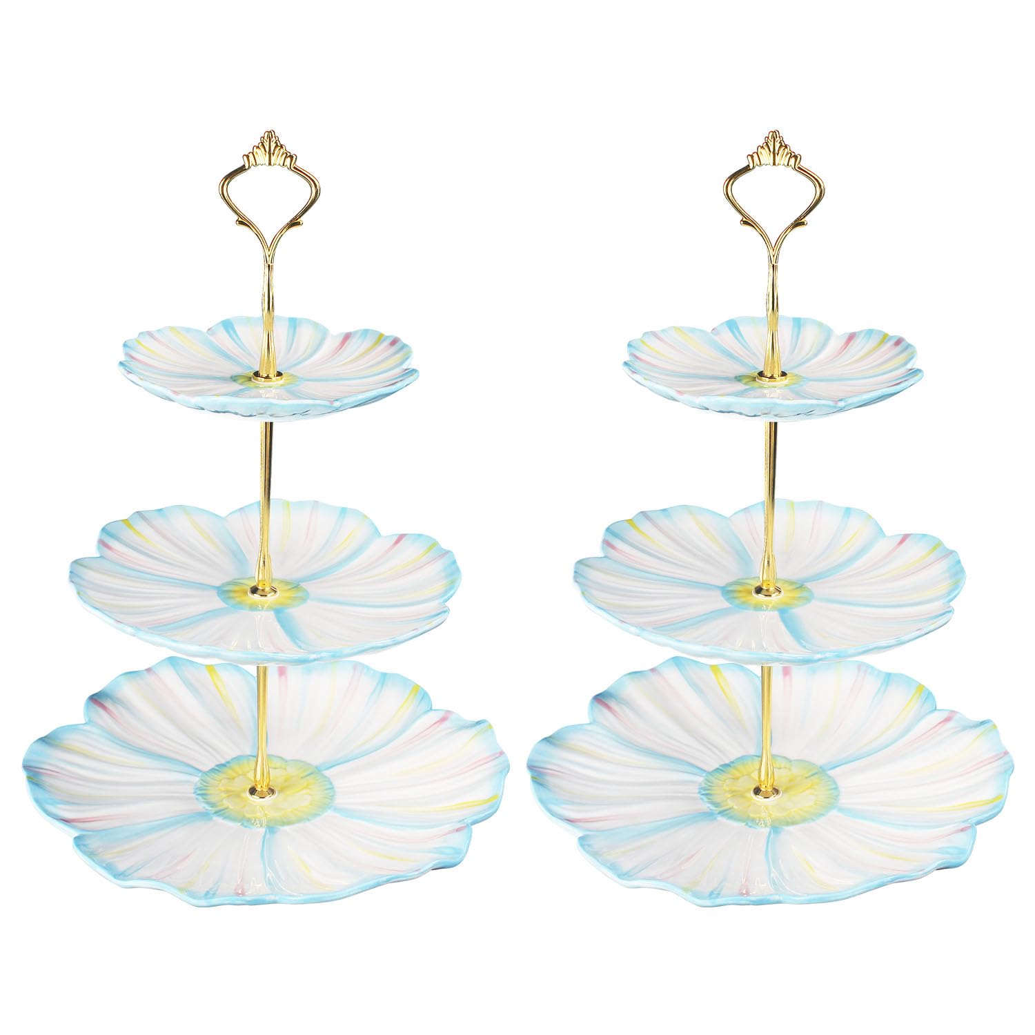 Présentoir à cupcakes à 3 étages en céramique bleue pour buffet et table de fête
