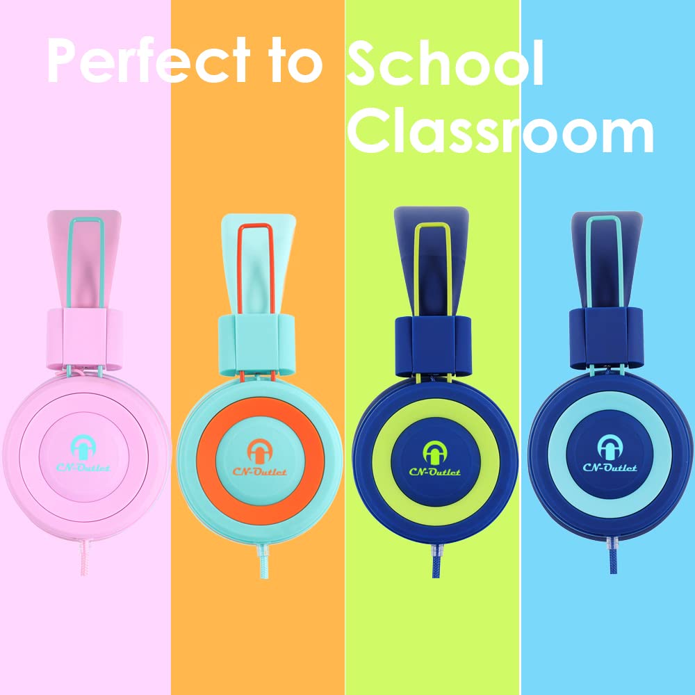 CN-Outlet Auriculares para niños con micrófono para la escuela, paquete de 4 auriculares con cable para el aula, juego de clases para estudiantes, niños, niñas, adolescentes y adultos (colores
