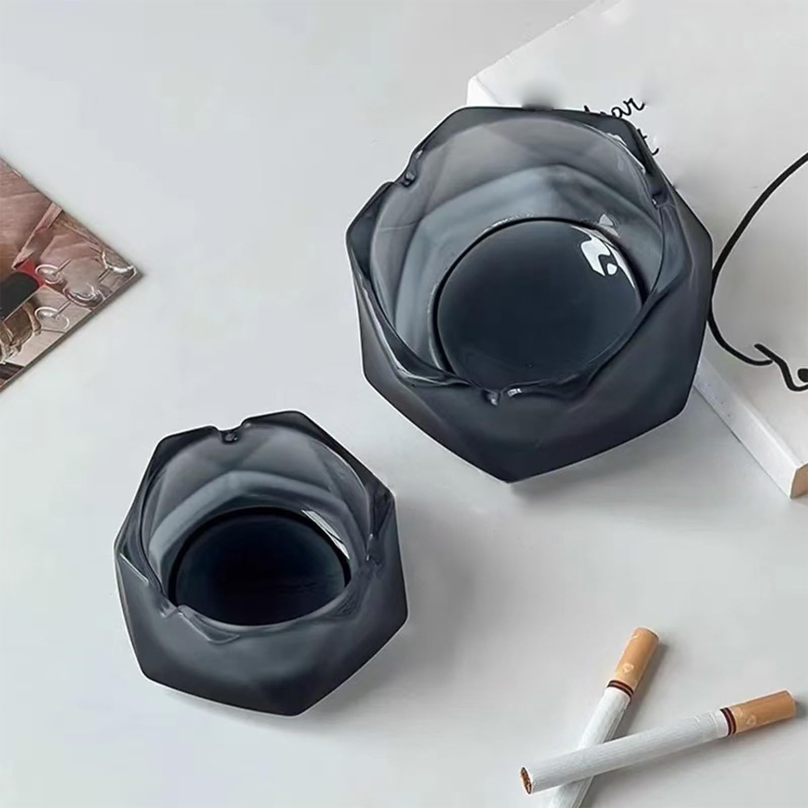 Posacenere in vetro trasparente, multifunzionale, per interni ed esterni, facile da pulire, design portatile, ideale per auto e decorazione della casa