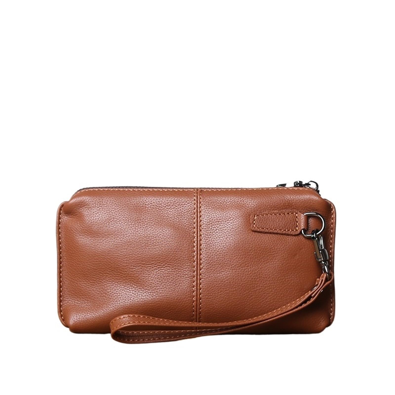 Portamonete Uomo for il tempo libero in pelle con borsa lunga, morbida, cerniera a mano, strato porta soldi, for carte di credito in vacchetta, for cellulare(Brown(trumpet))