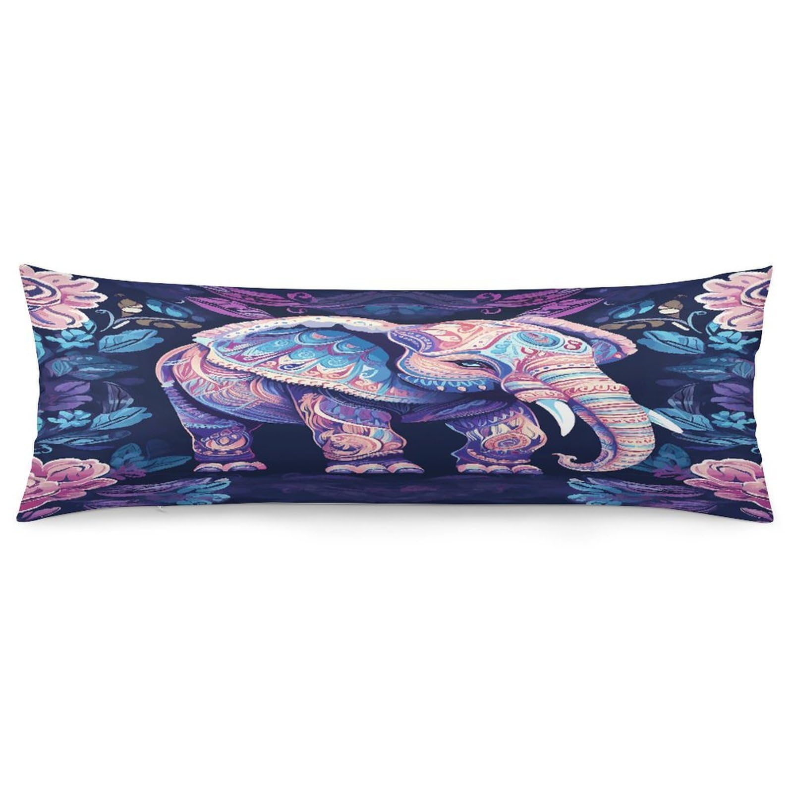 Purple Elephant Body Pillow Cover Super Soft and Cozy Body Pillowcase Long Side Hidden Zipper Pillow Cases Breathable & Cozy Pillows Case Cover for Fall Winter 19x53 in