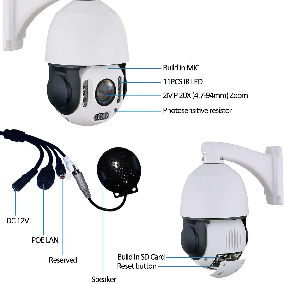 Flash Sale Outdoor 20X 5MP PTZ POE+ 4.5 Humanoid Auto Tracking Pan 360° Tilt 95° with 64G SD Security Camera 2 Way Audio Dome Camera Phone APP to View