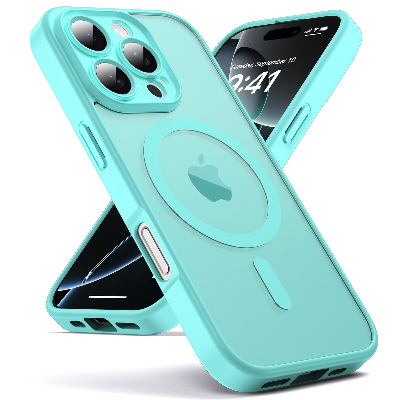 for iPhone 16 Pro case, MagSafe Compatible, Camera Protection, Magnetic Translucent Matte Film case, Military Grade (Turquoise)