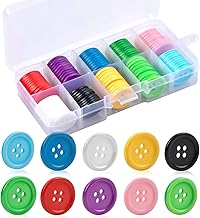 100 Pieces Mixed Colour Resin Buttons Round 20 mm with 4 Holes for Children, Sewing, Crafts, Decoration, Clothes, Trousers – Storage Box Included