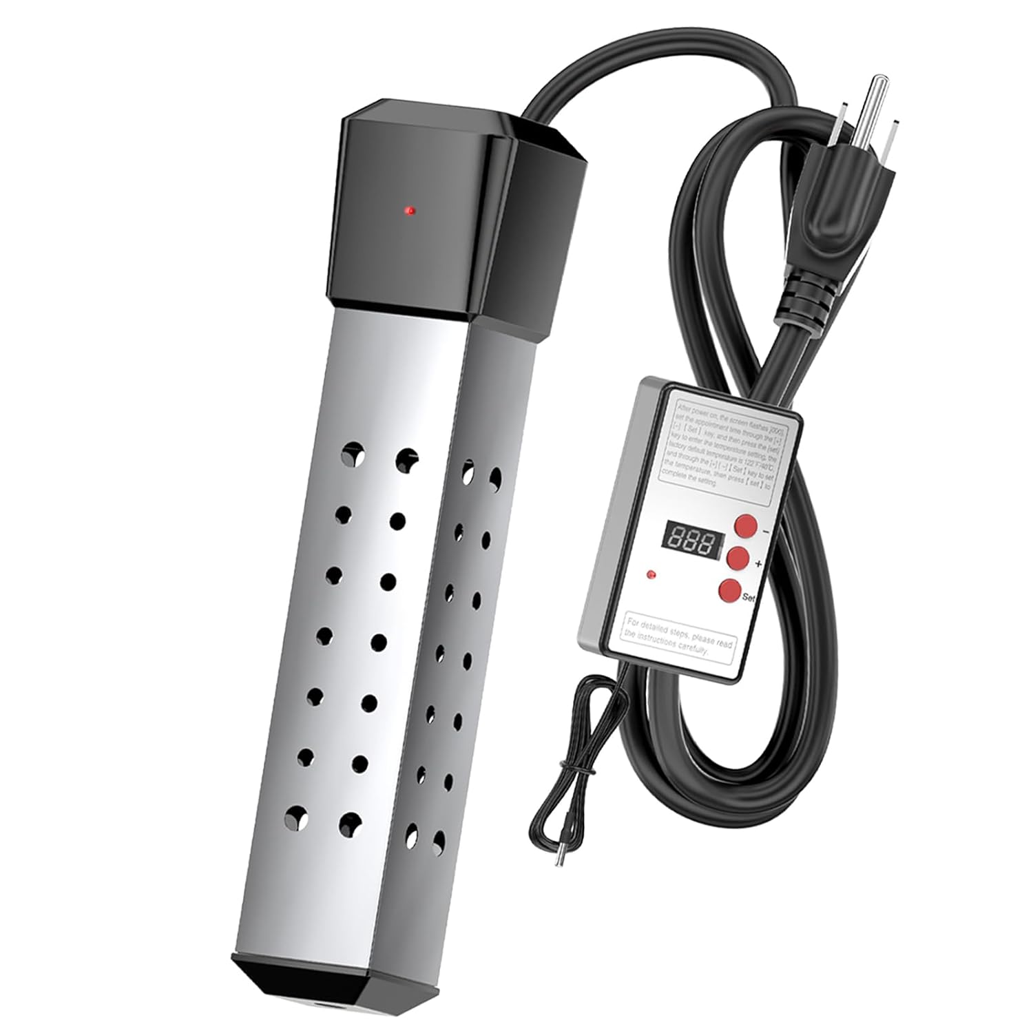 2000W Immersion Water Heater with Thermostat, Kiddie Pool Heater for Inflatable Above Ground Swimming Pool, Portable Submersible Bucket Heater, Bathtub Electric Water Heater with 304 Stainless Guard