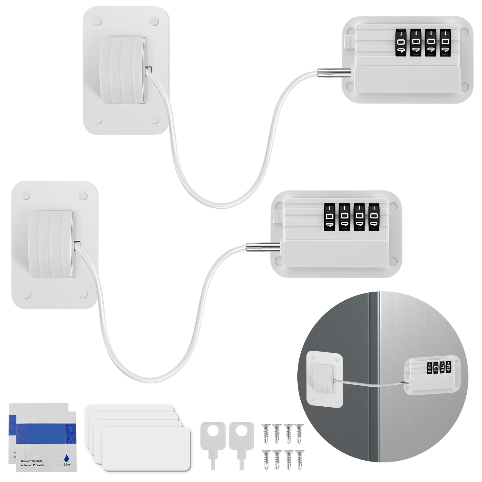2Pcs Digital Password Fridge Lock Set Kids Window Locks Child Safety Cabinet Locks for Adults Screw/Adhesive Safety Resettable Suitable Freezer Door File Drawer Cabinet Cupboard Windows
