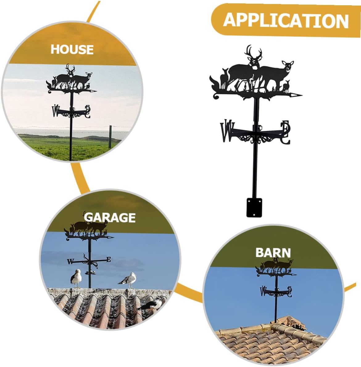 VALICLUD Metal Deer Weather Vane Set for Yard and Garden, Outdoor Iron Wind Direction Indicator with Roof Mount Bracket, Lawn Weathervan Decor for Patio and Farmhouse