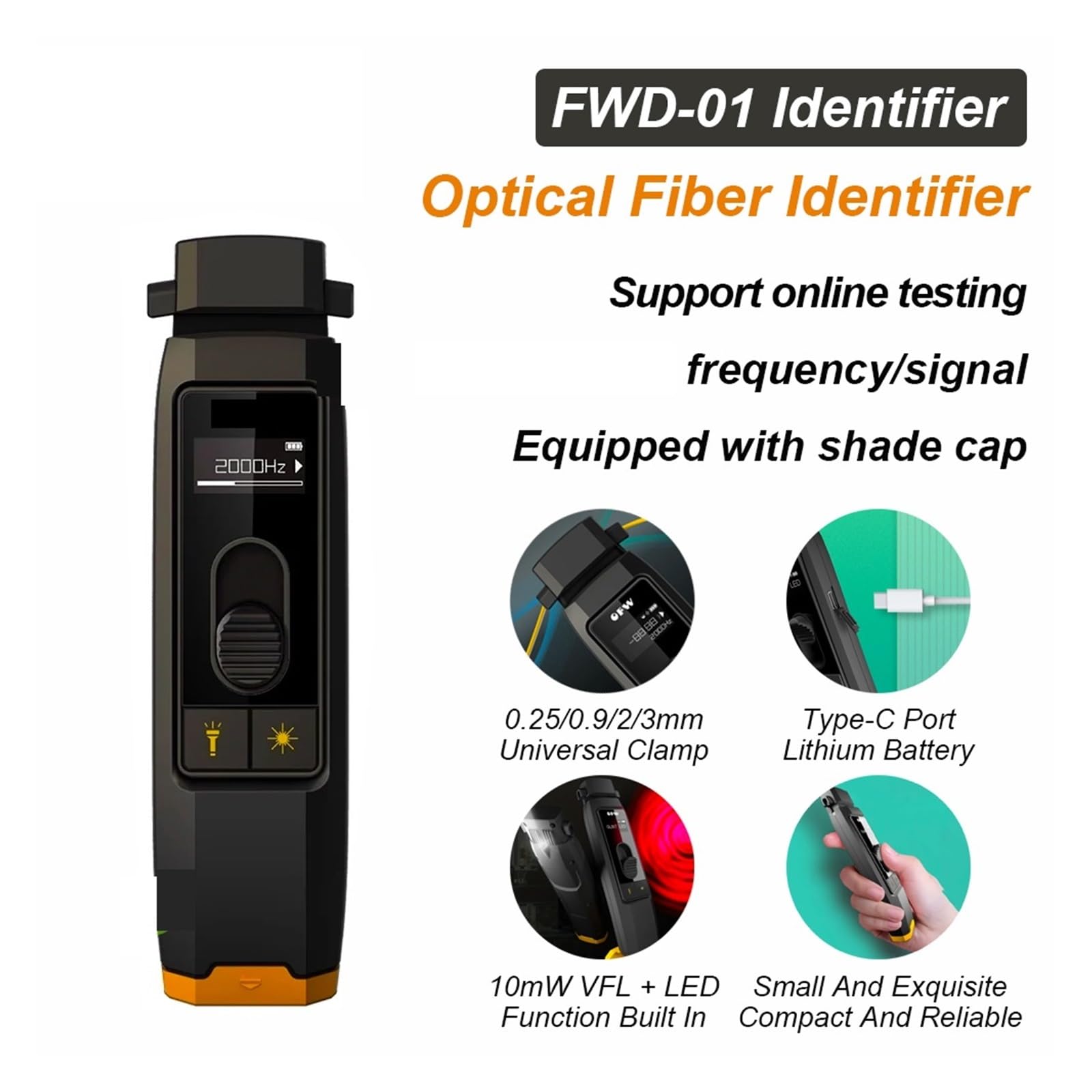 Optisches Leistungsmessgerät, Optischer Faseridentifizierer, Hochwertiger Live-Faserdetektor Mit Visueller Fehlerortung, LED-Beleuchtung, 700–1700 Nm, SM MM