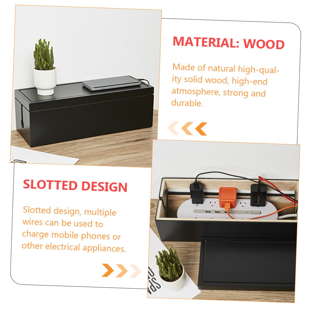 Uonlytech Boîte à Câbles en Matériau Bois Foncé Grande Taille pour Rangement Rapide et Organisation des Prises et Appareils Électriques à Domicile