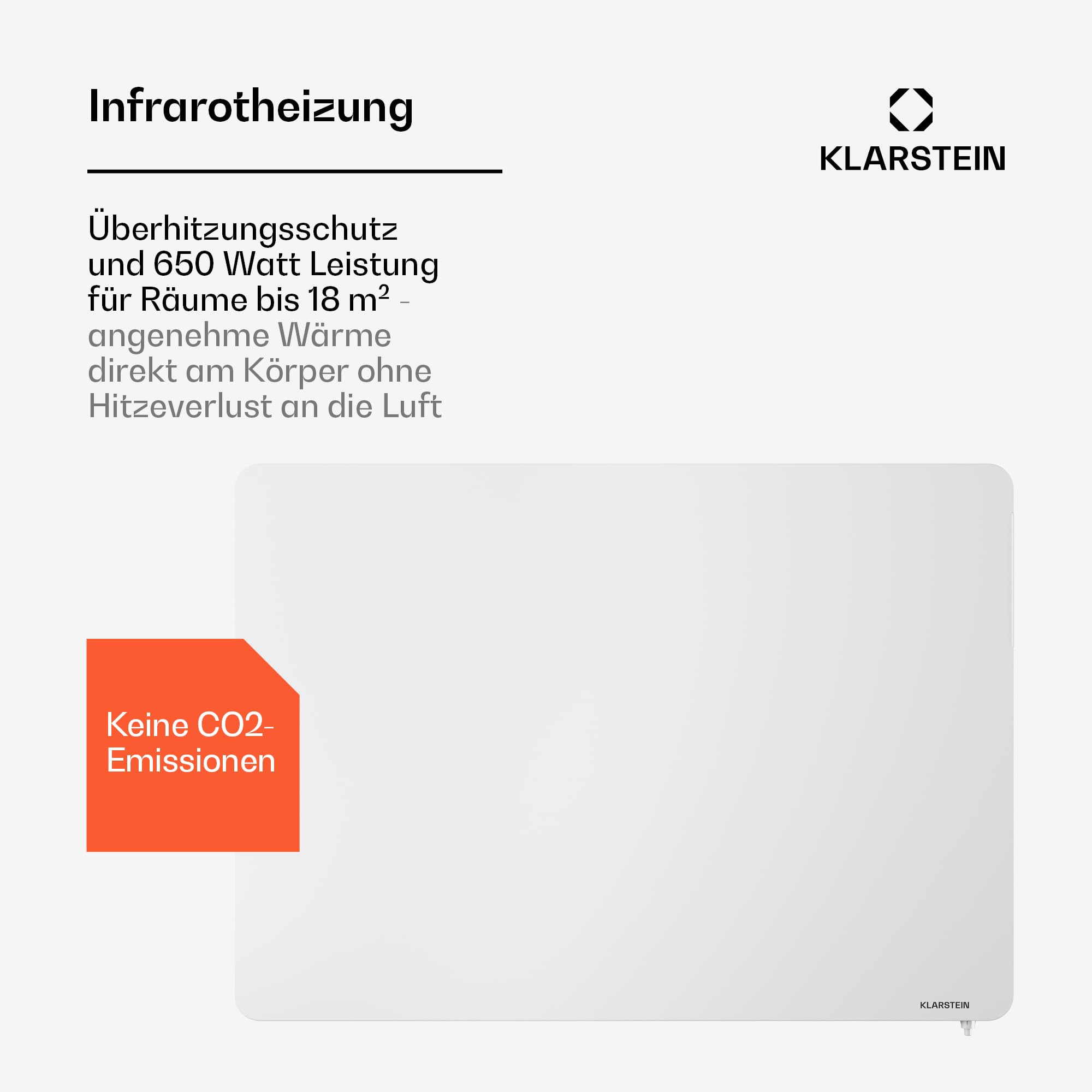 Klarstein Wonderbeam 650W Hybrid-Infrarot-Heizung - Wandmontage, Platzsparendes Design, IR-ComfortHeat, Versteckte LED-Anzeige, Fernbedienung, Überhitzungsschutz, Heizt 12-18 m², Energieeffizient