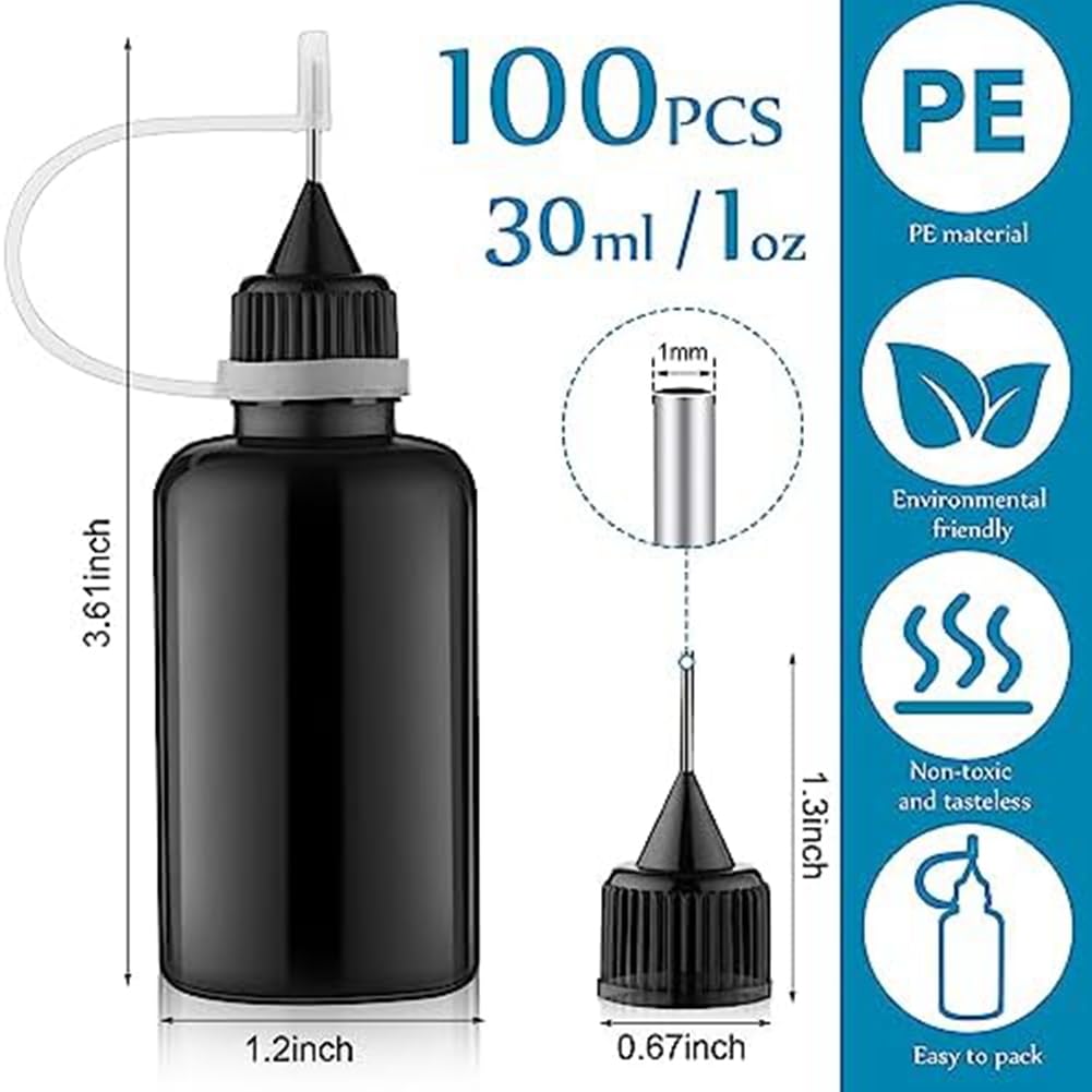 100 PCS 30 Ml / 1 Oz Bouteille de Colle à Pointe D'Aiguille Noire pour Encre à Alcool DIY Artisanat Acrylique